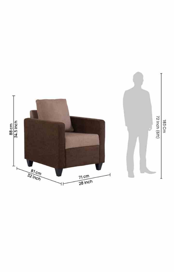 neudot Saya Sofa for Living Room | 1 Persons Sofa| Premium Fabric with Cushioned Armrest | 12 Months Warranty| Solid Wood Frame| 1 Seater in Saya Duo Brown Colour