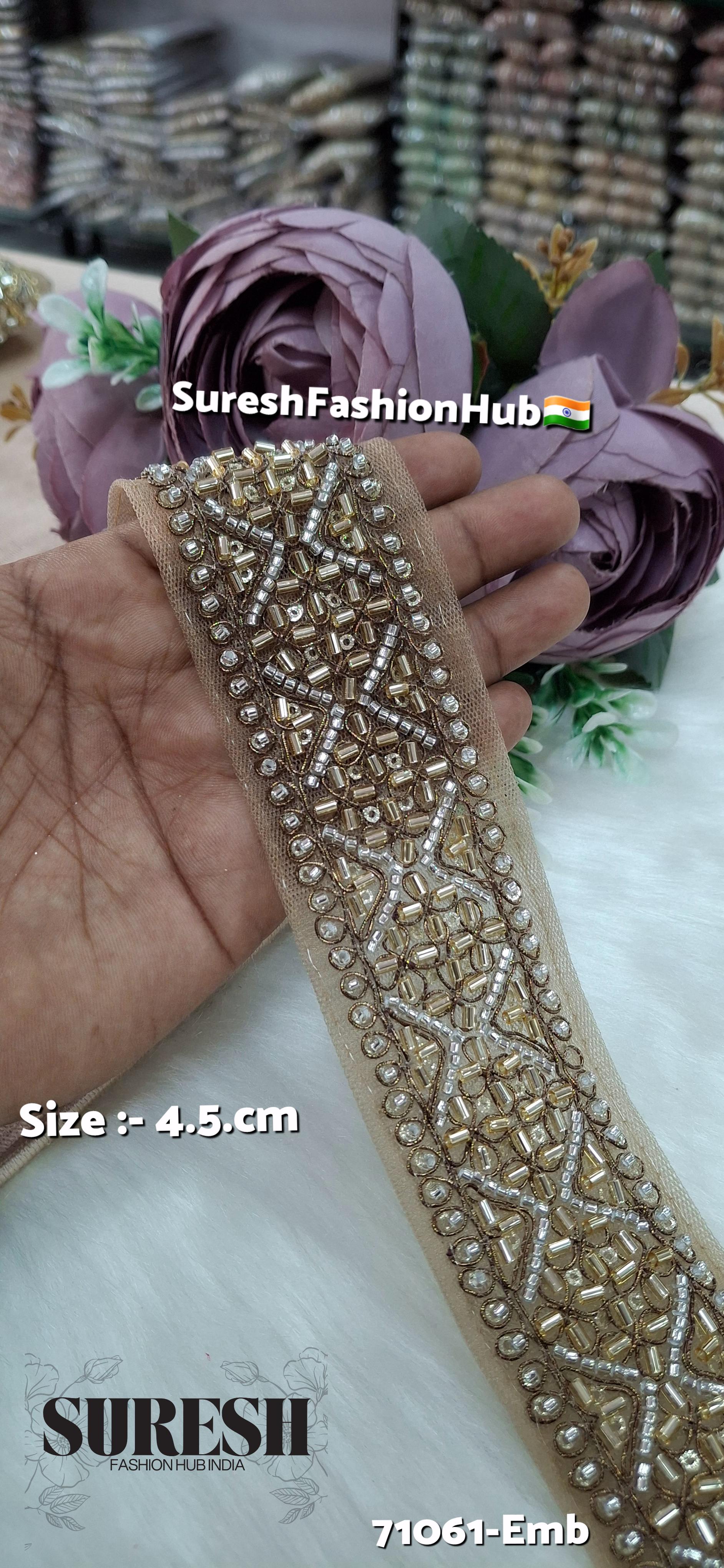 Matt Gold Floral Embroidery Border Lace