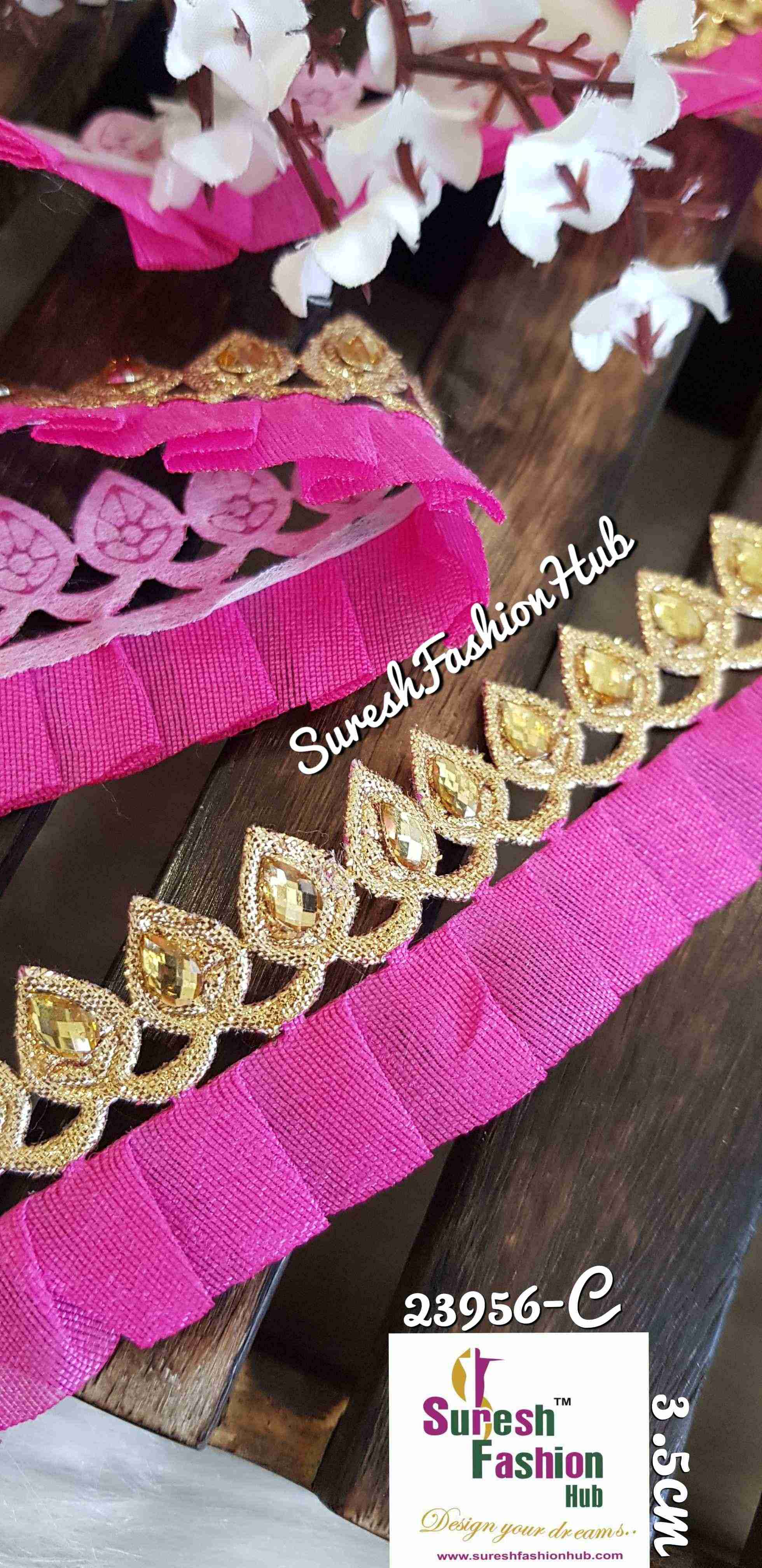 Poppy Pink Leafy Designer Trim