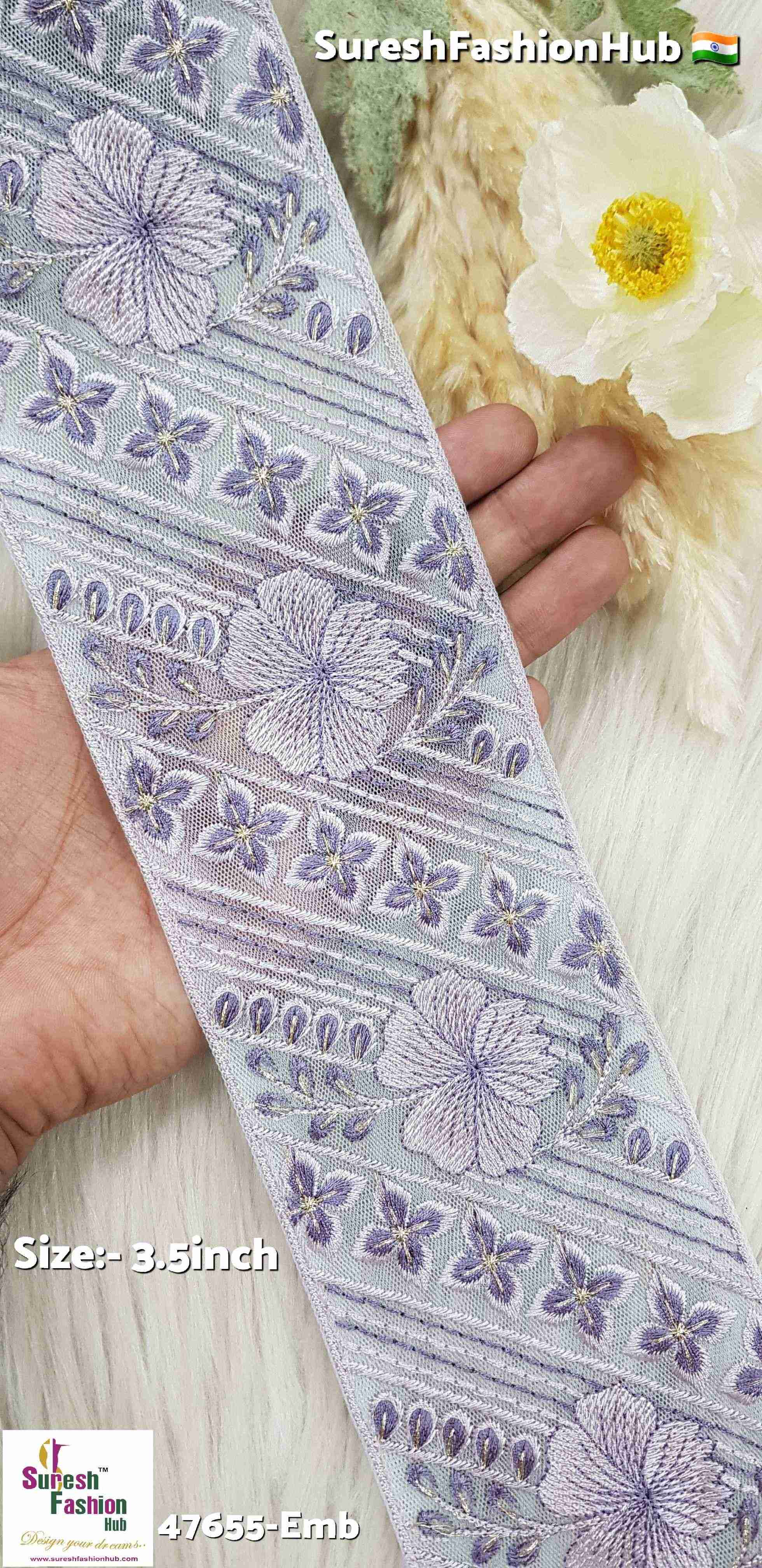 Light Purple Golden Bloom Geometric Embroidery Lace