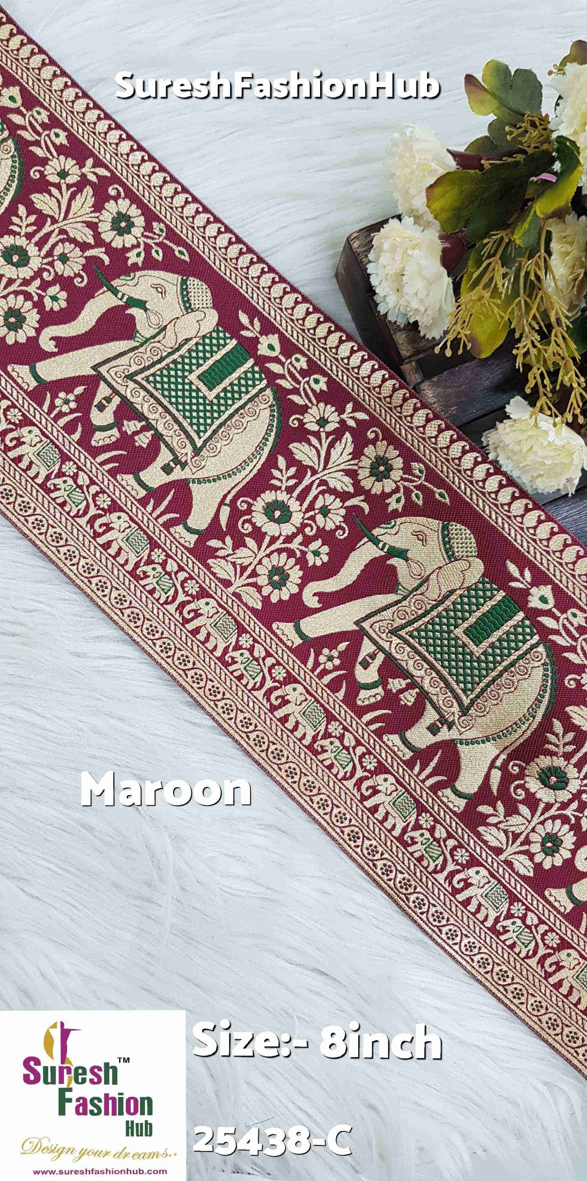 Maroon Banarasi Elephant Motif Lace