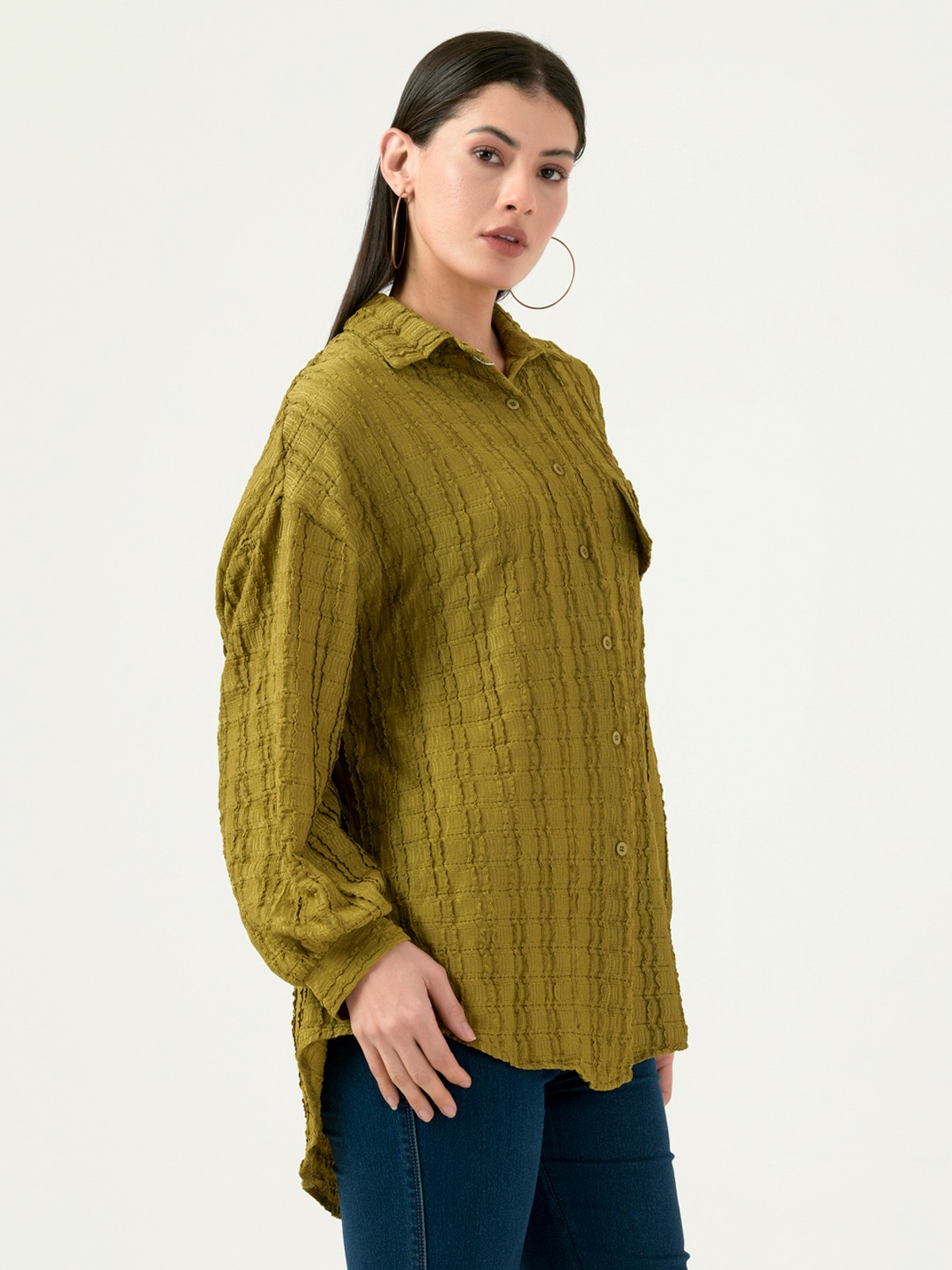 Albion Women Smart Premium Mehandi Casual Shirt