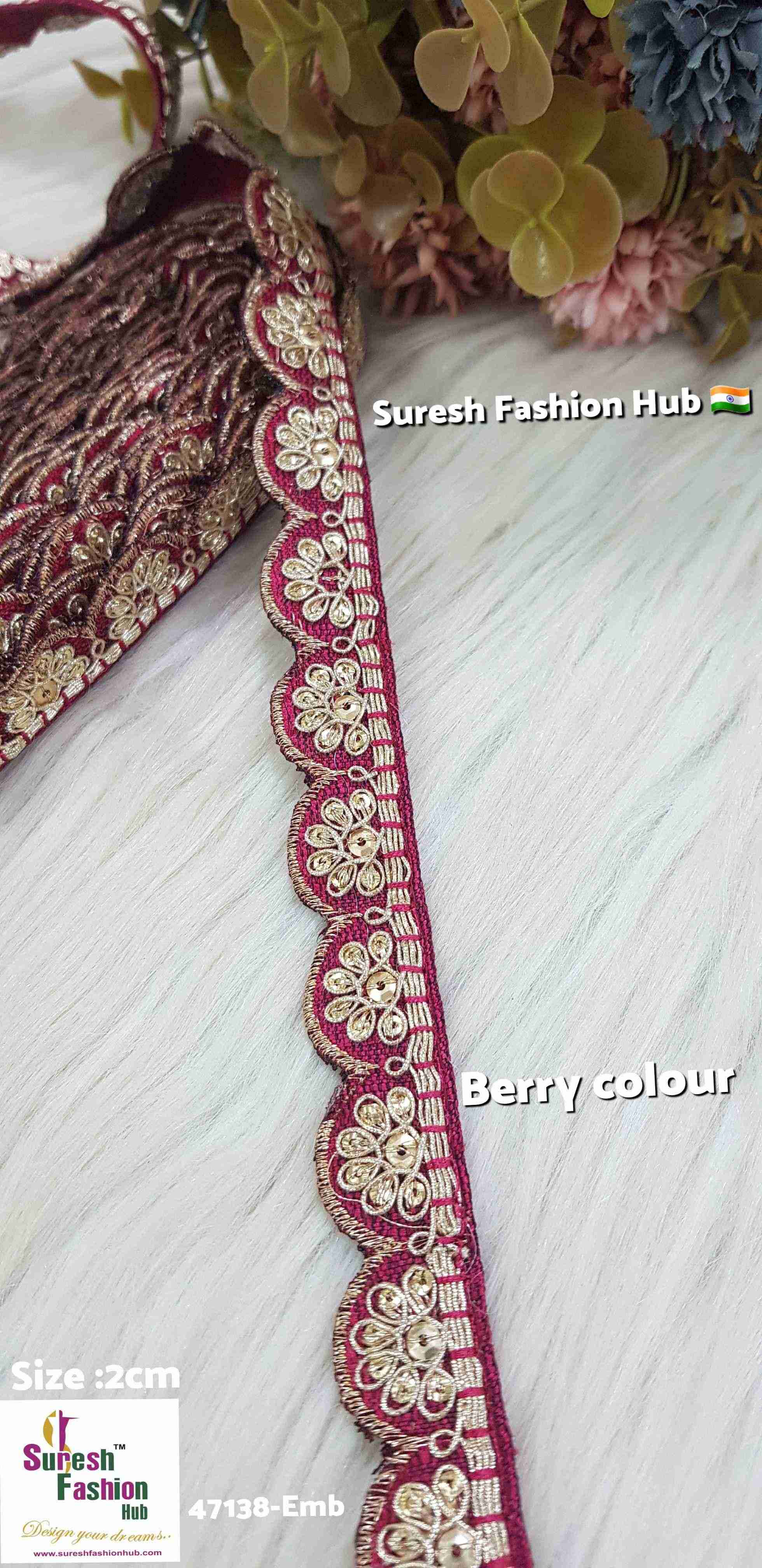 Exquisite Bery Color Embroidered Raw Silk Lace Trim