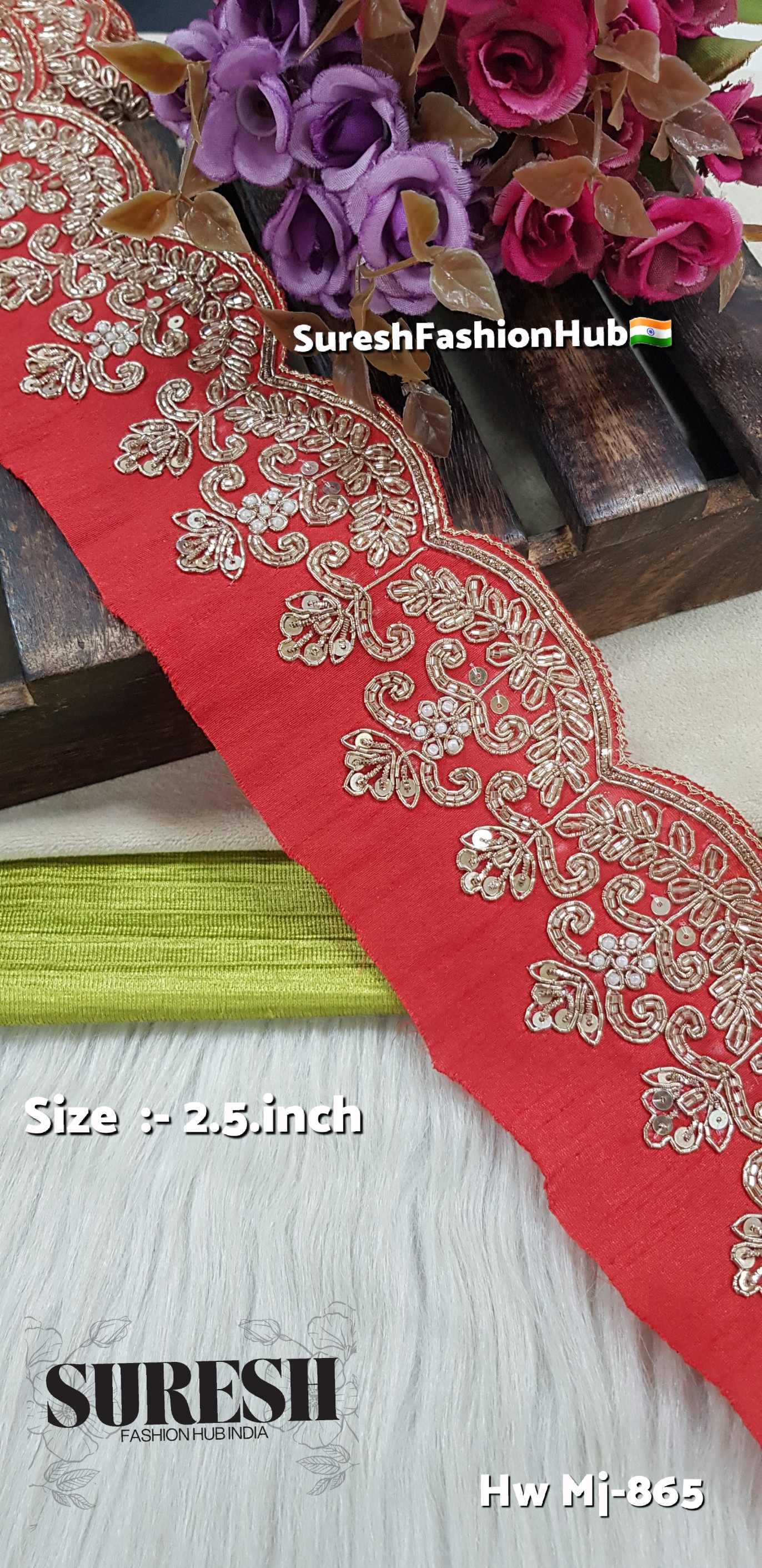 Dark Red Floral Zardosi Scallop Border – Mj-865