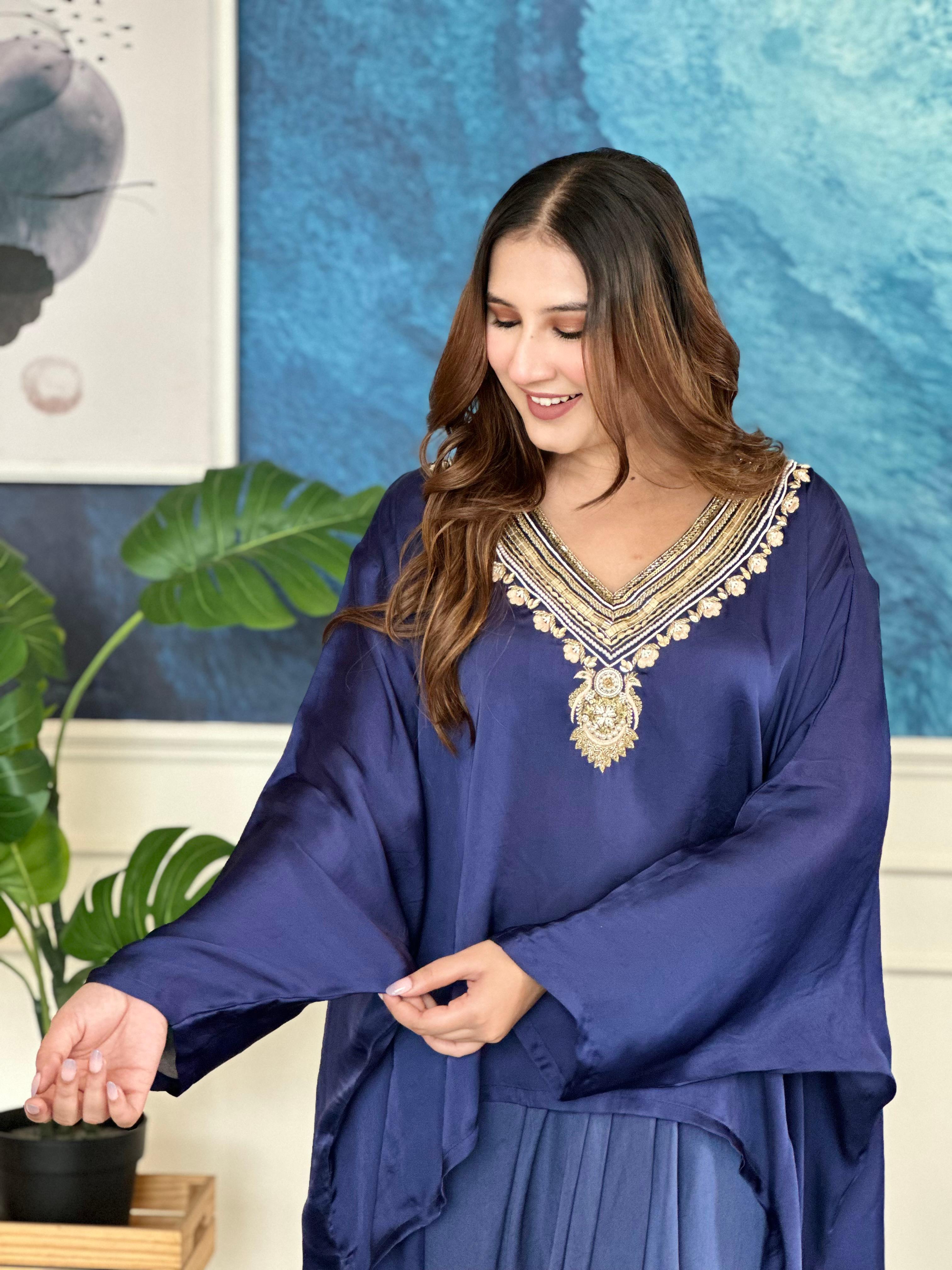 Navy Blue Embroidered Kaftan Set