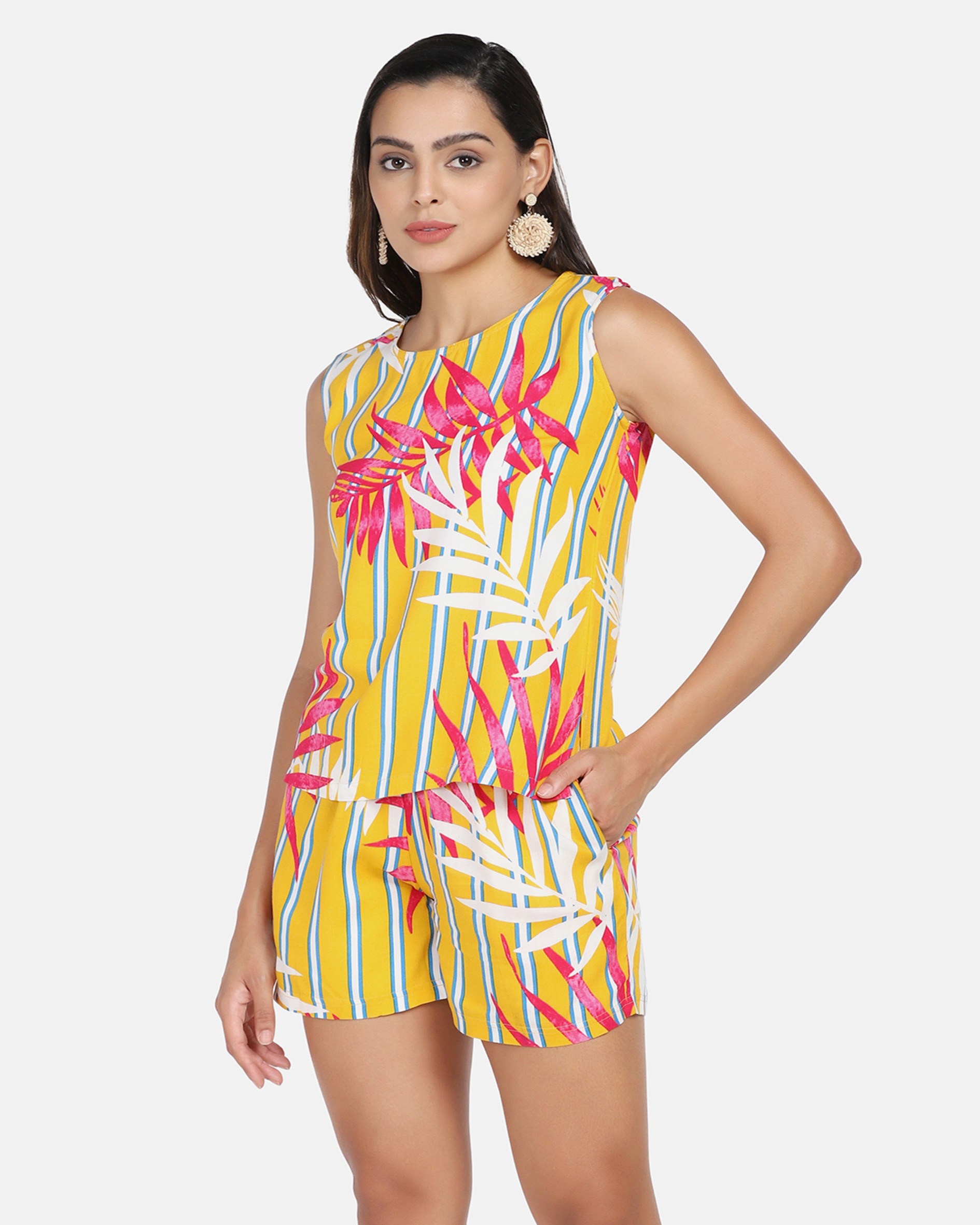 Yellow Leaf Printed Co-Ords