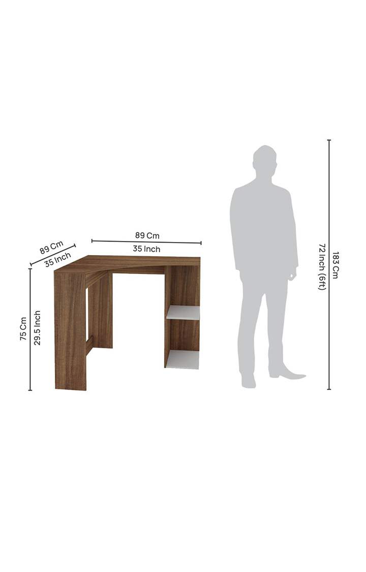 NEUDOT Cruze Corner Study Table - Leon Teak | Corner Study Table for Students | 1 Wood Study Table | Office Table | Desk for Work from Home | 1 Year Warranty