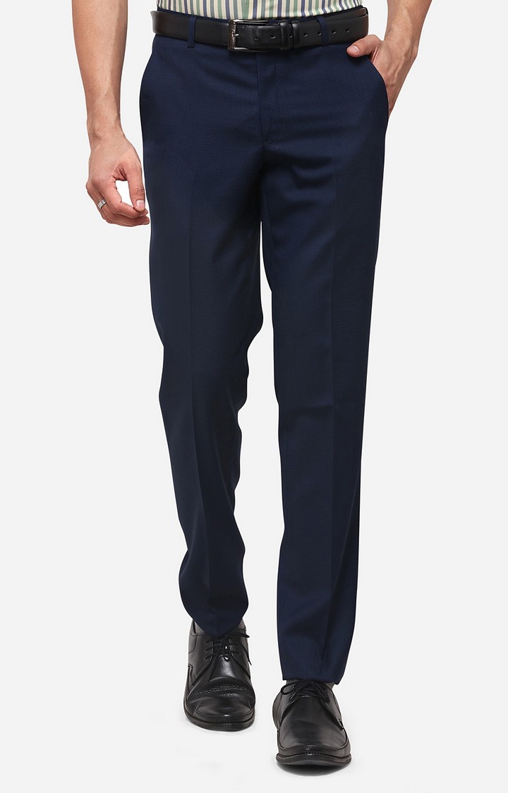 JadeBlue | Men's Blue Wool Blend Solid Formal Trousers 0