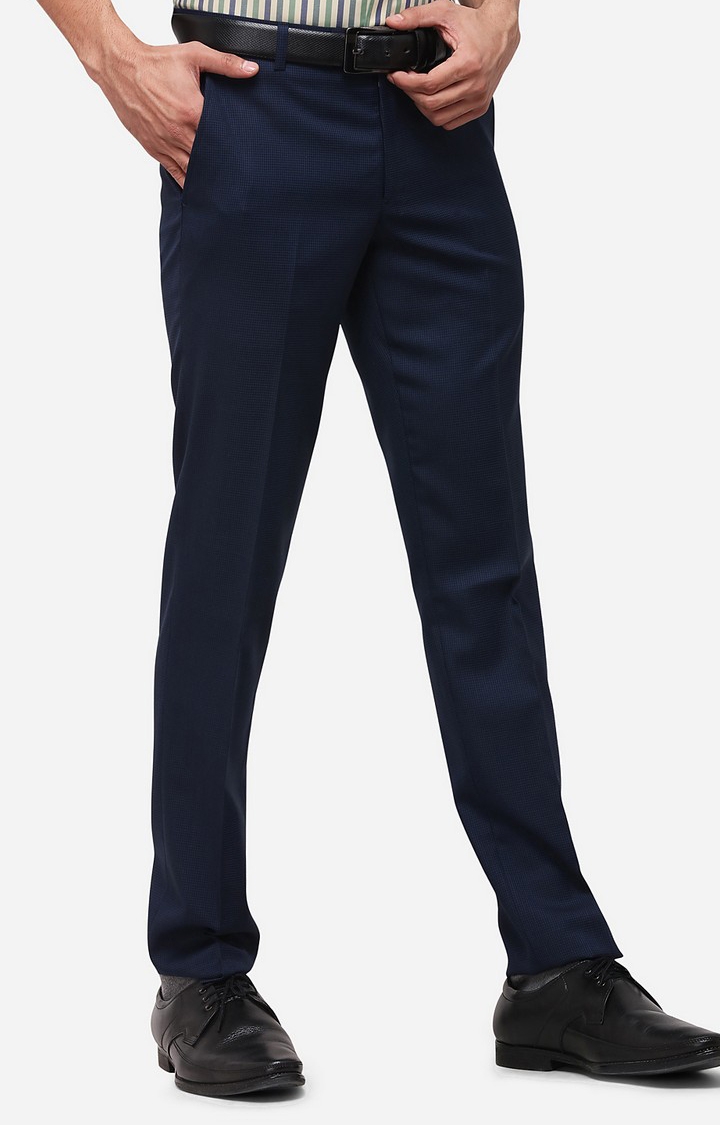 JadeBlue | Men's Blue Wool Blend Solid Formal Trousers 1