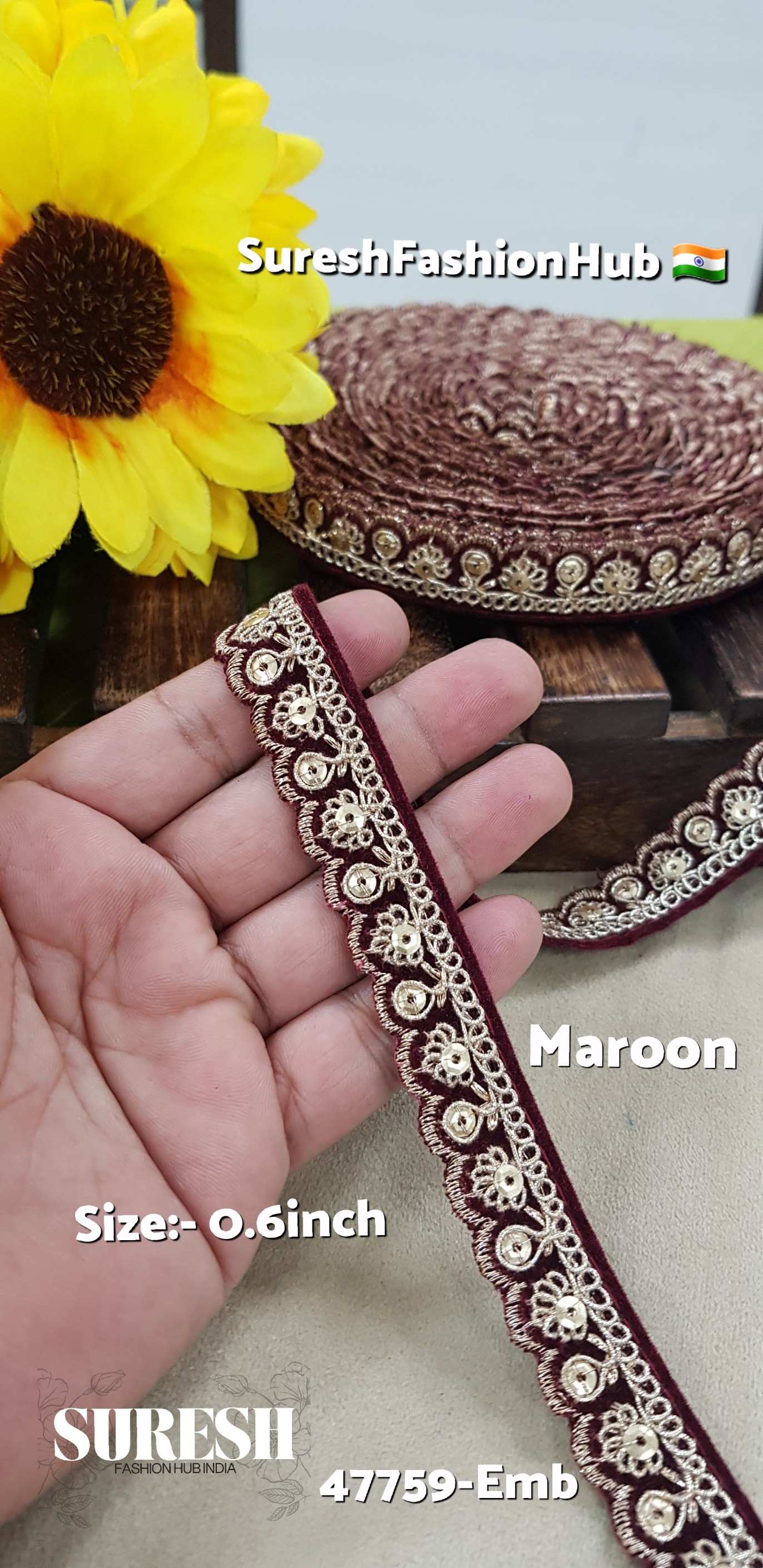 Velvet Royal Glint Scallop Lace – Maroon
