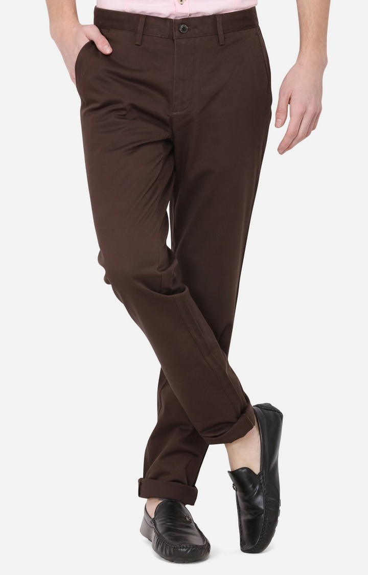 JadeBlue | JBCT121/4,JAVA SELF Men's Brown Cotton Blend Solid Formal Trousers 0