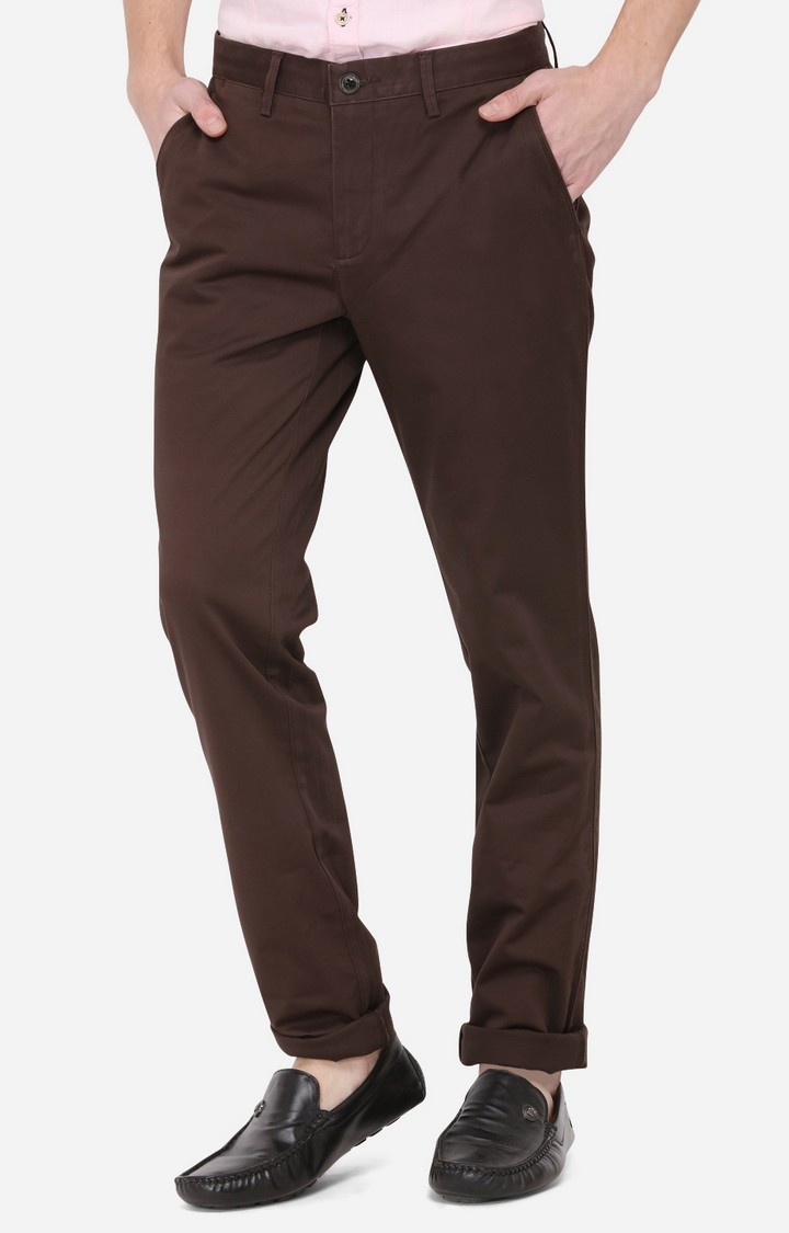 JadeBlue | JBCT121/4,JAVA SELF Men's Brown Cotton Blend Solid Formal Trousers 1
