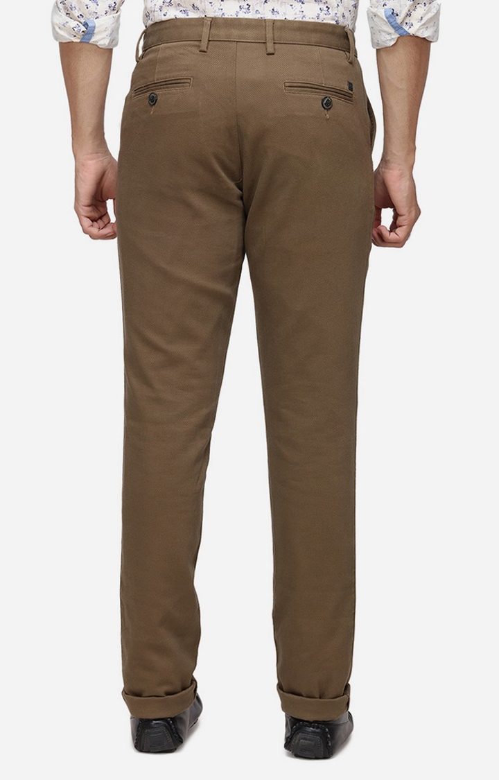 JadeBlue | JBCT116/5,SHITAKE SELF Men's Brown Cotton Blend Textured Formal Trousers 2