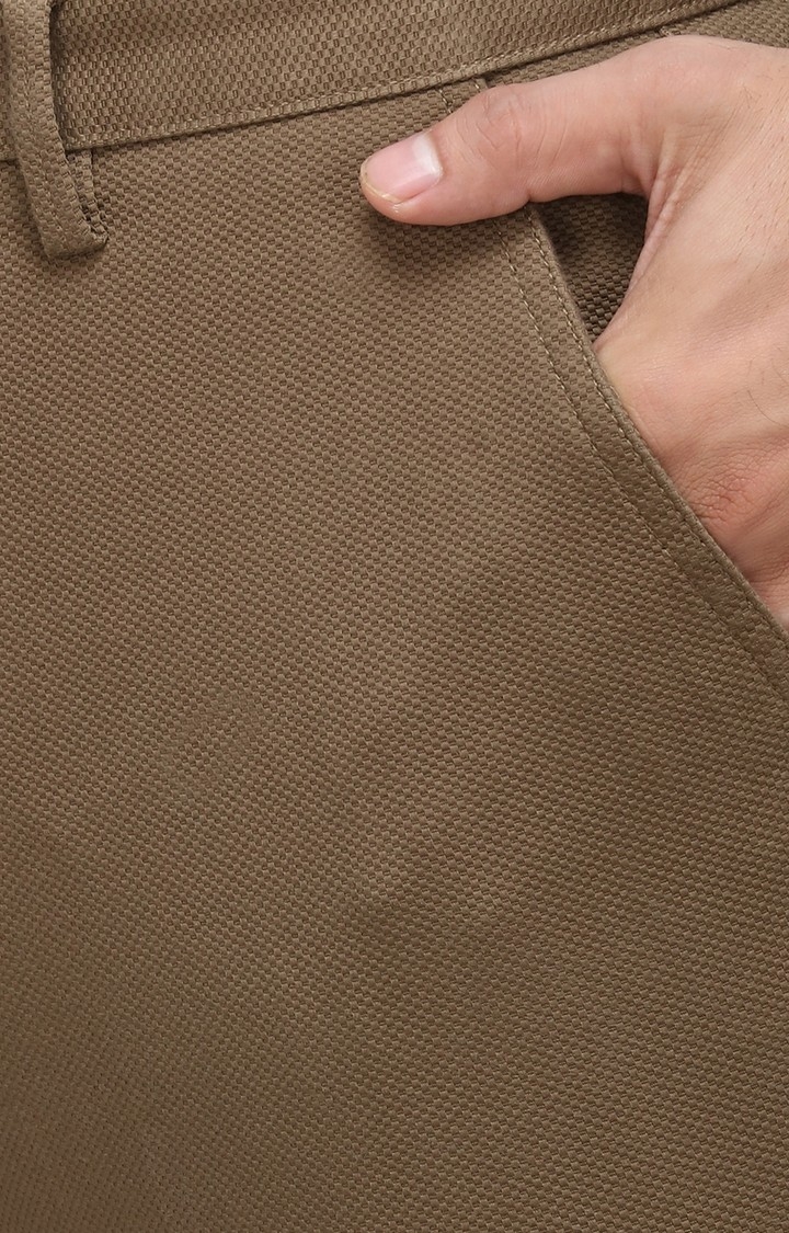 JadeBlue | JBCT116/5,SHITAKE SELF Men's Brown Cotton Blend Textured Formal Trousers 3