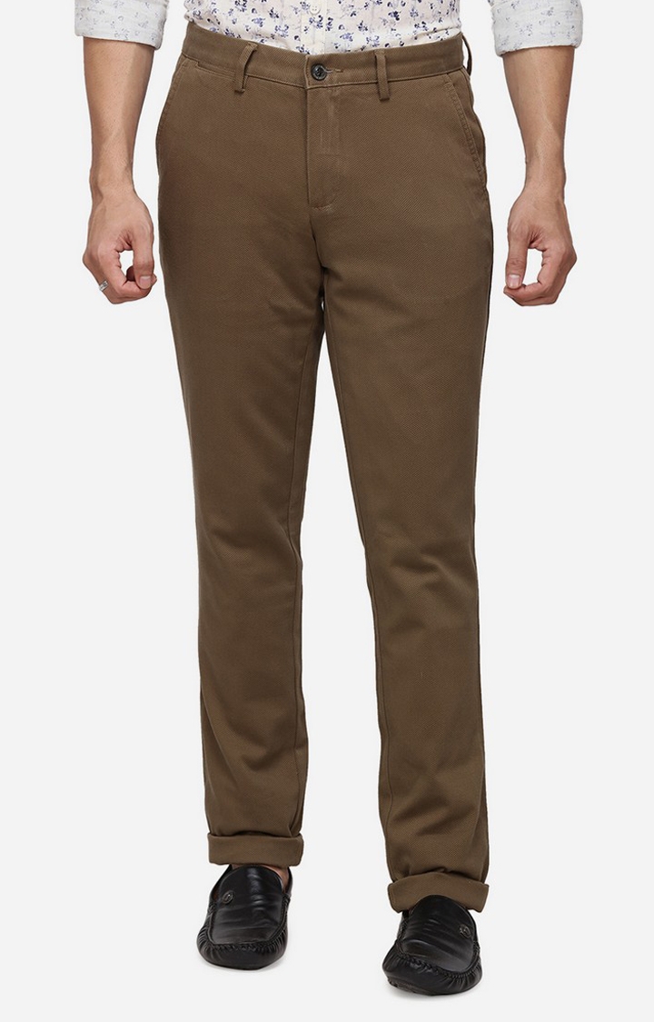 JadeBlue | JBCT116/5,SHITAKE SELF Men's Brown Cotton Blend Textured Formal Trousers 0