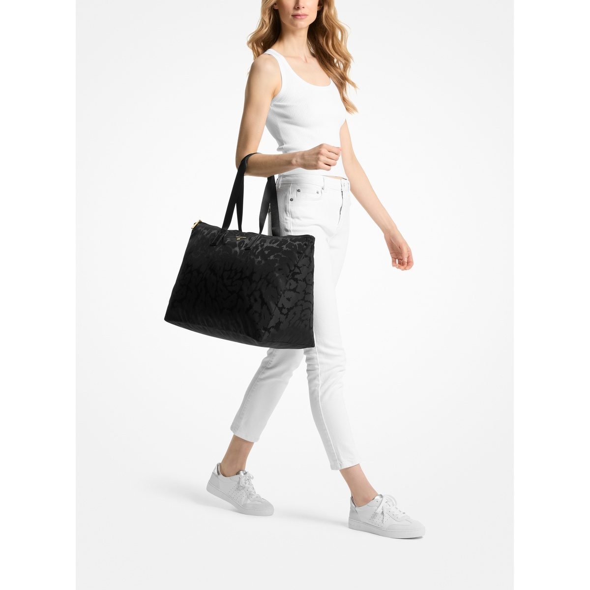 Jet Set Large Leopard Jacquard Nylon Tote Bag