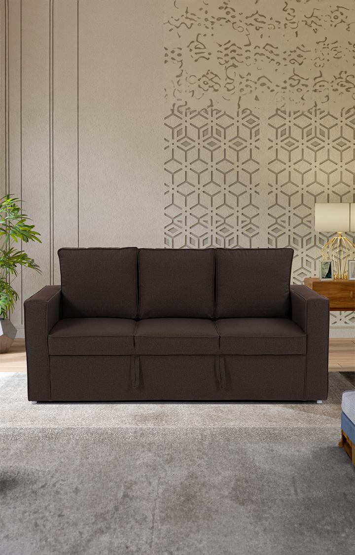 neudot Saya Dual Color Storage Sofa for Living Room |3 Persons Sofa|Premium Fabric with Cushioned Armrest | Solid Wood Frame|3 Seater in Saya Earth Brown Color