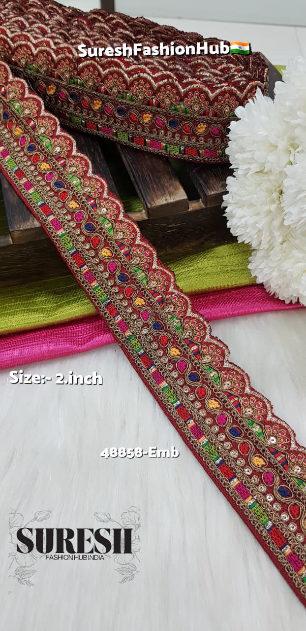 Maroon Royal Scallop Dori Embroidery Lace – 48858-Emb