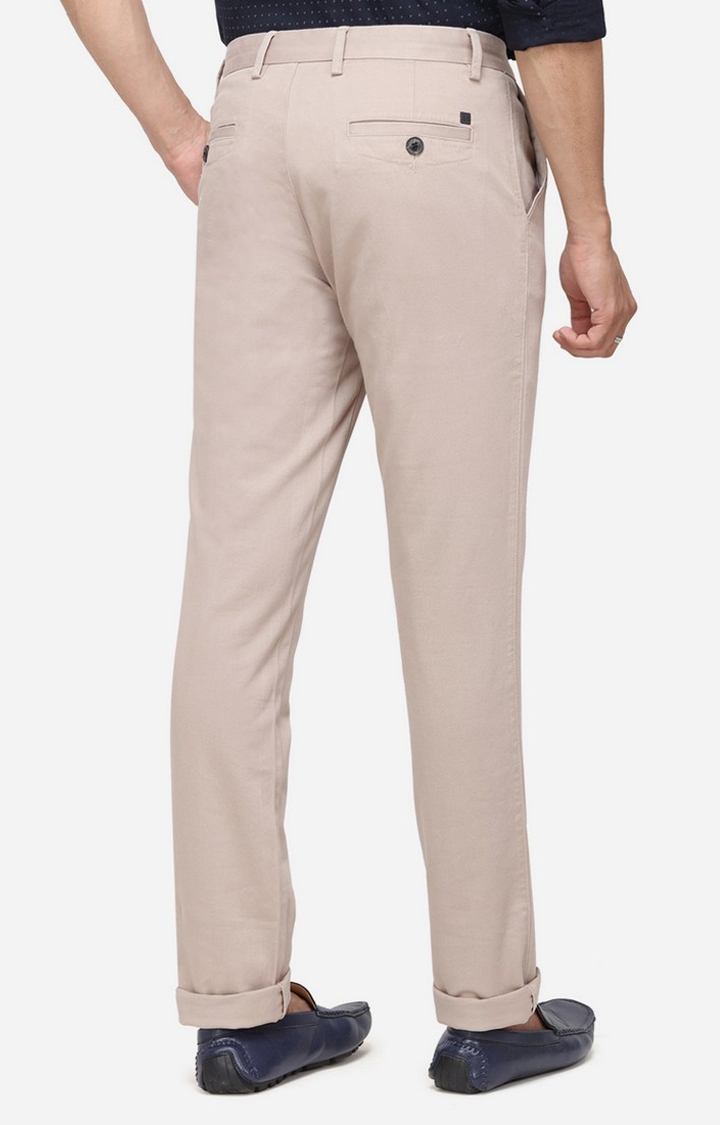 JadeBlue | JBCT117/2,BEIGE SELF Men's Beige Cotton Blend Solid Formal Trousers 2