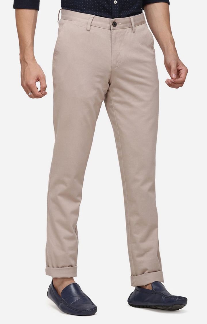 JadeBlue | JBCT117/2,BEIGE SELF Men's Beige Cotton Blend Solid Formal Trousers 1