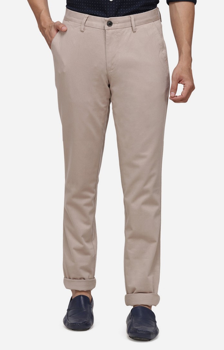 JadeBlue | JBCT117/2,BEIGE SELF Men's Beige Cotton Blend Solid Formal Trousers 0