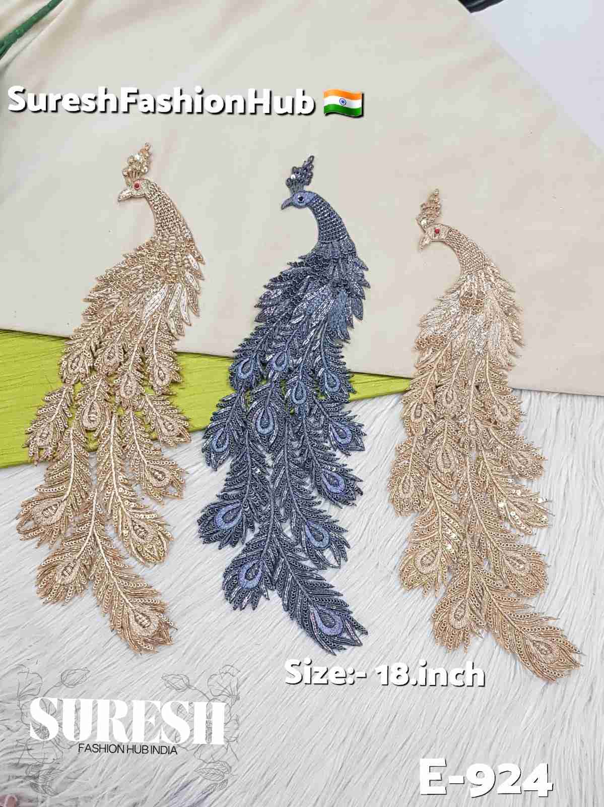 E-924 Grey Peacock Handmade Zardosi Patch