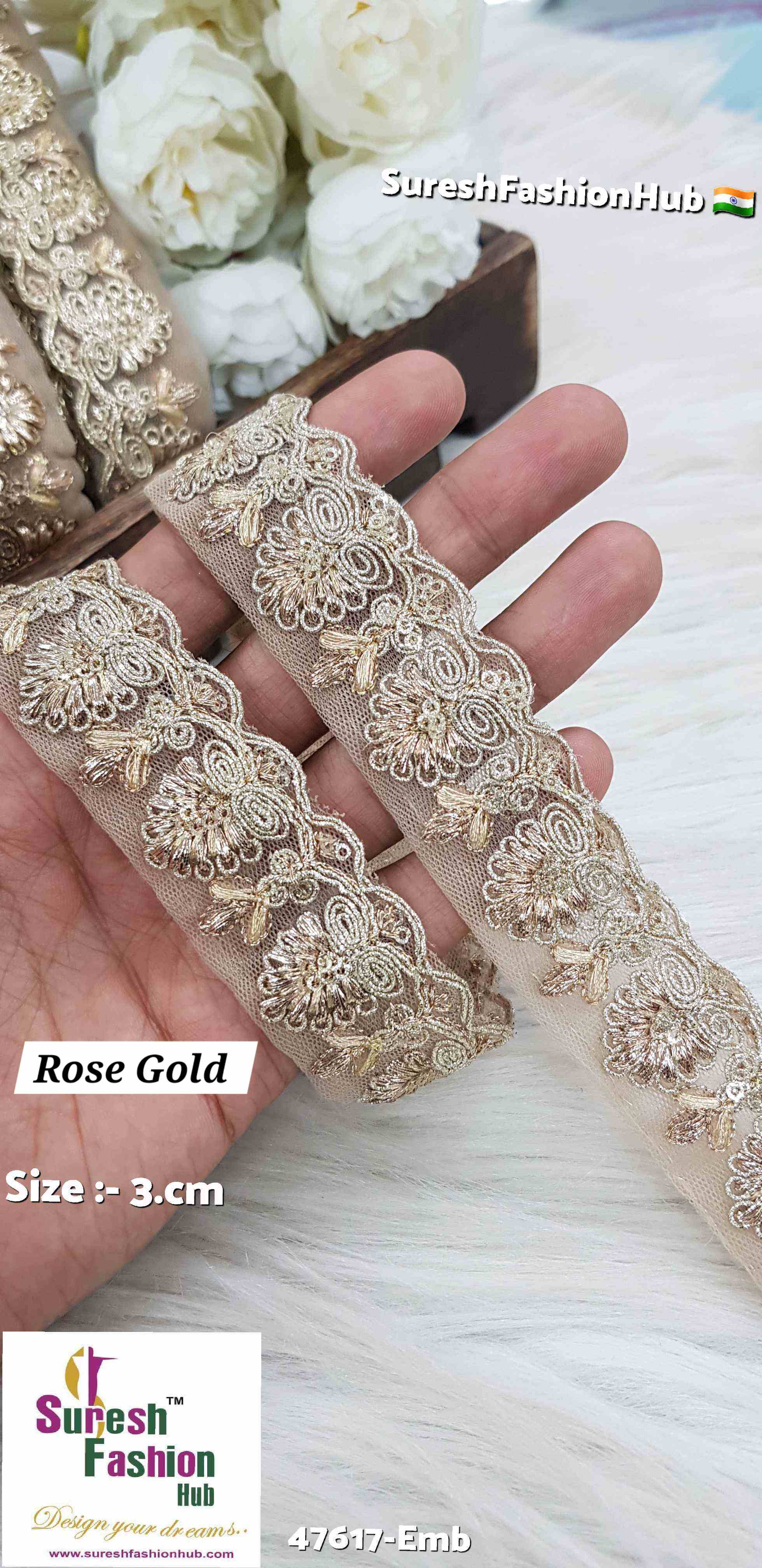 Certainly! Here are some ALT text suggestions that incorporate a variety of keywords to help improve your visibility on Google:  1. "Navratri Banarasi Laces - Traditional Indian Festive Laces" 2. "Golden Silver Banarasi Lace - Elegant Metallic Trims for Garments" 3. "Cutwork Banarasi Laces - Intricate Openwork Designs"