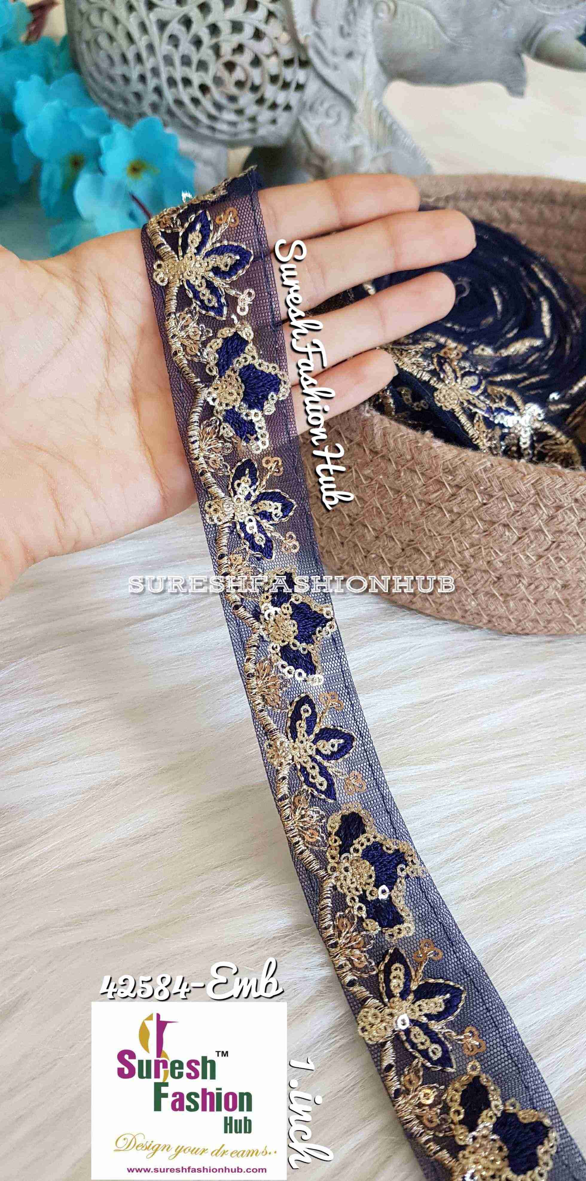 Leafy Loom Blue Mesh Designer Trim
