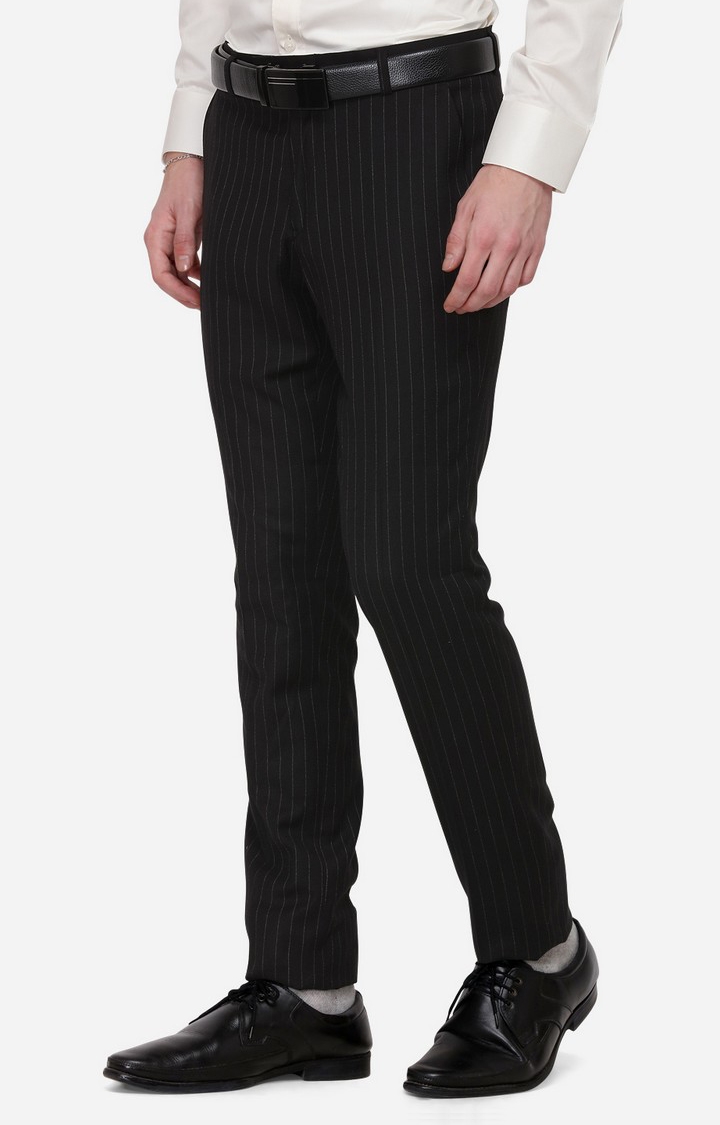 JadeBlue | YT32/2,BLACK LNG Men's Black Wool Blend Striped Formal Trousers 1