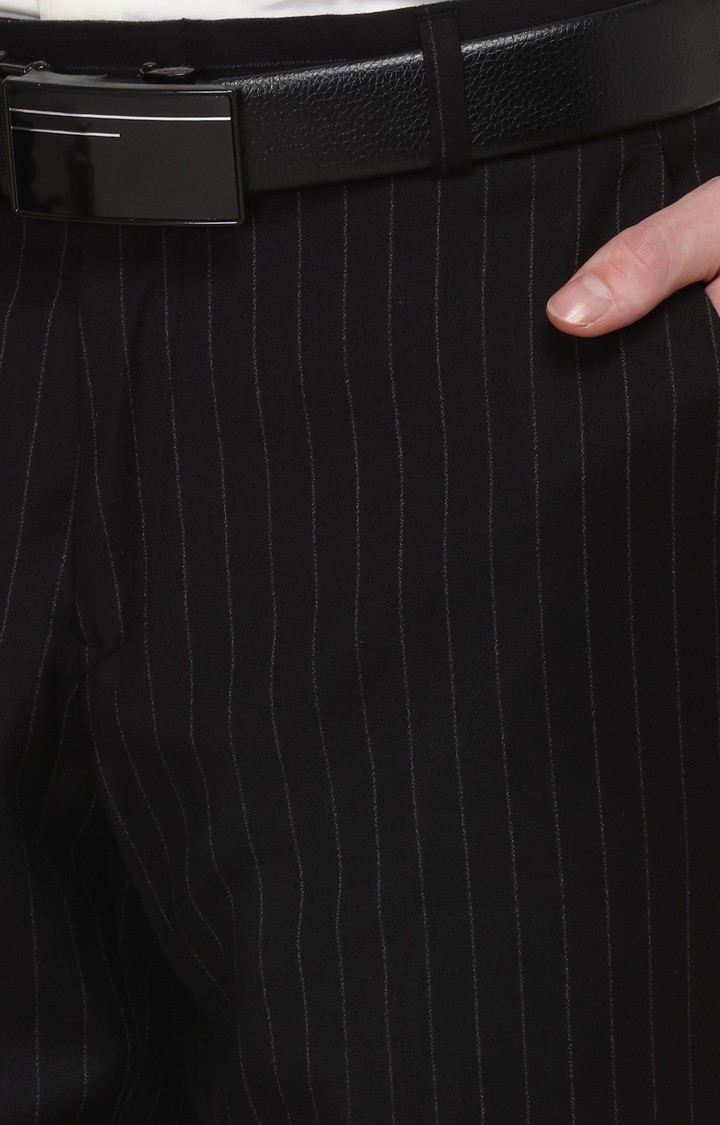 JadeBlue | YT32/2,BLACK LNG Men's Black Wool Blend Striped Formal Trousers 3