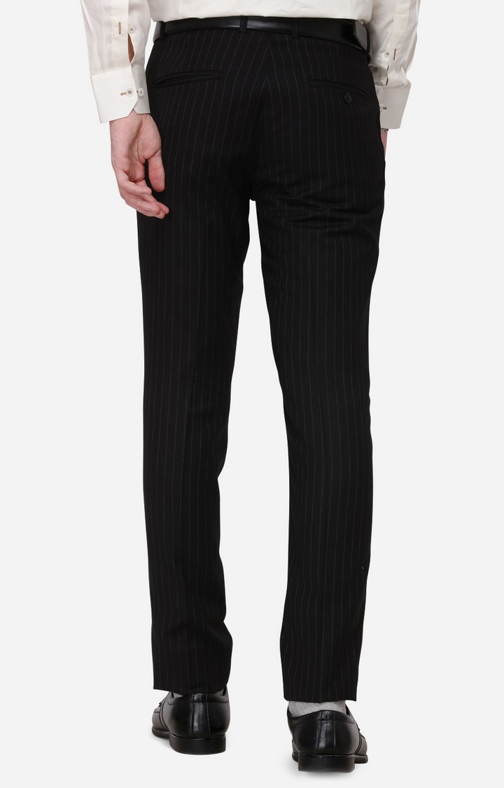 JadeBlue | YT32/2,BLACK LNG Men's Black Wool Blend Striped Formal Trousers 2
