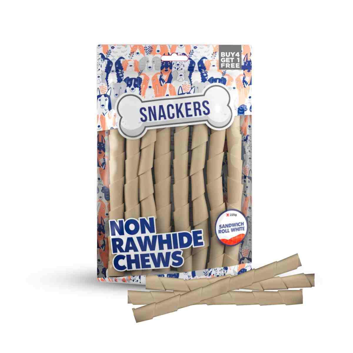 Snackers Non Rawhide Chews Sandwich Roll White for Dogs, 225 g