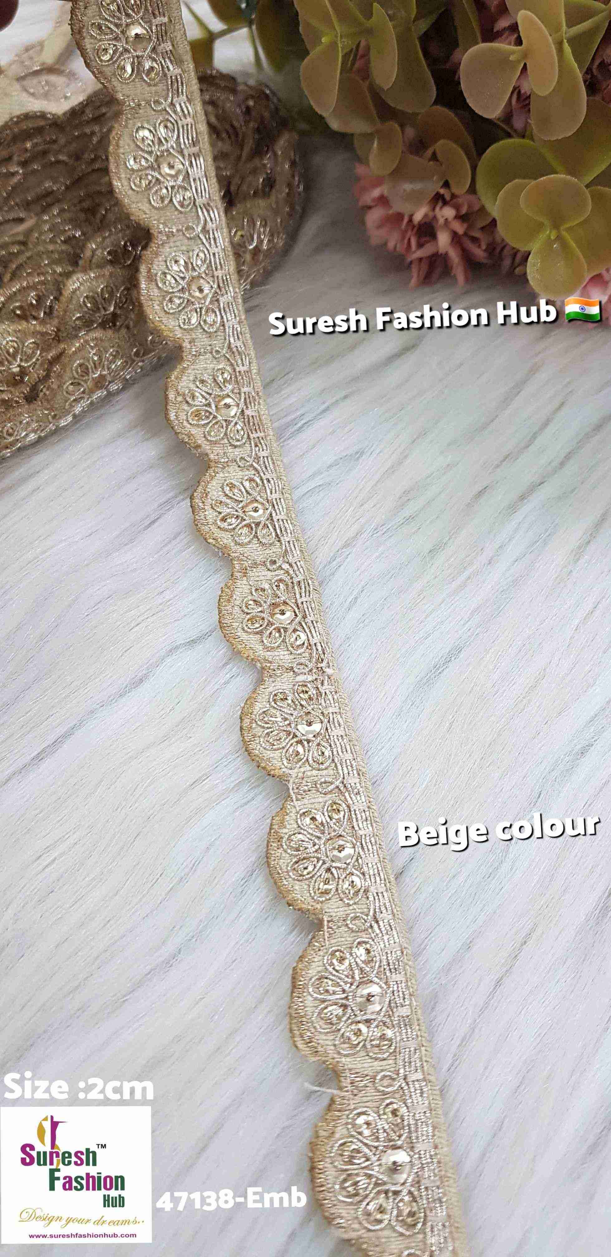 Exquisit Beige Color Embroidered Raw Silk Lace Trim