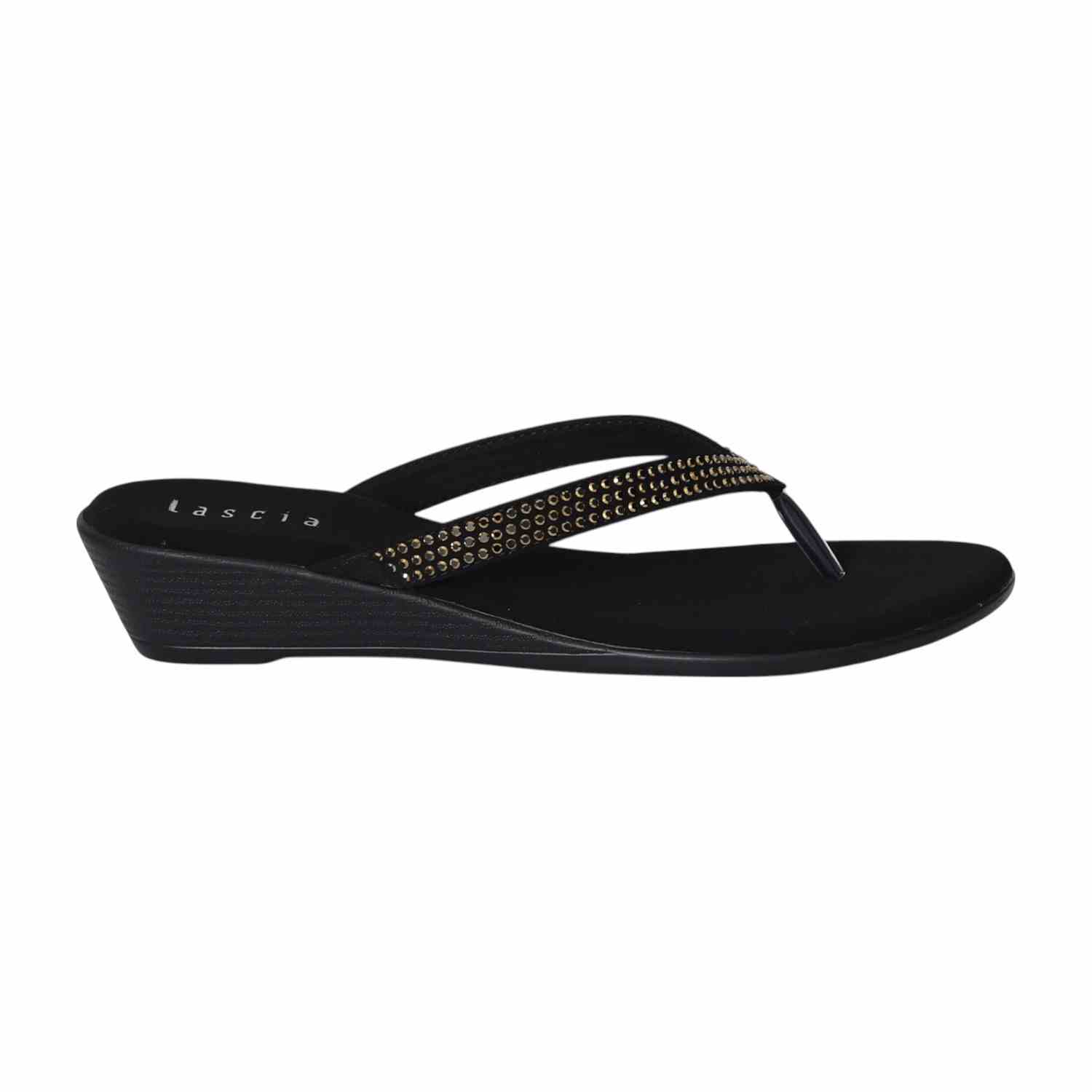 Women Black Gleam Embellished Wedges