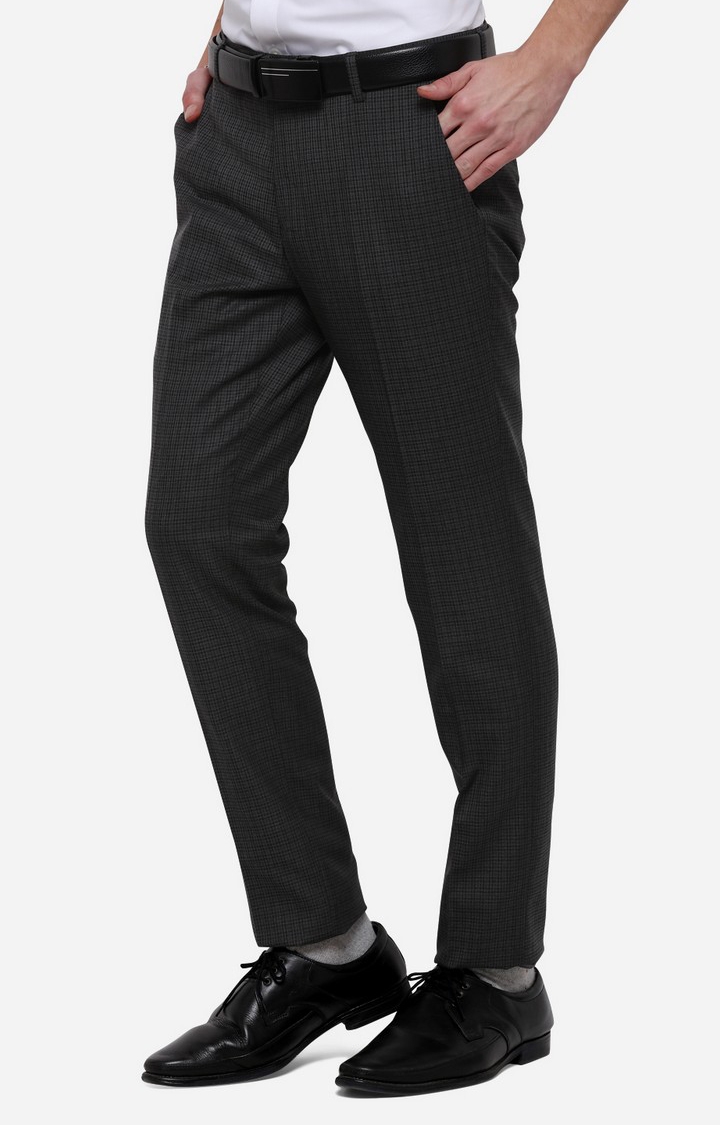 JadeBlue | Men's Grey Rayon Checked Formal Trousers 1