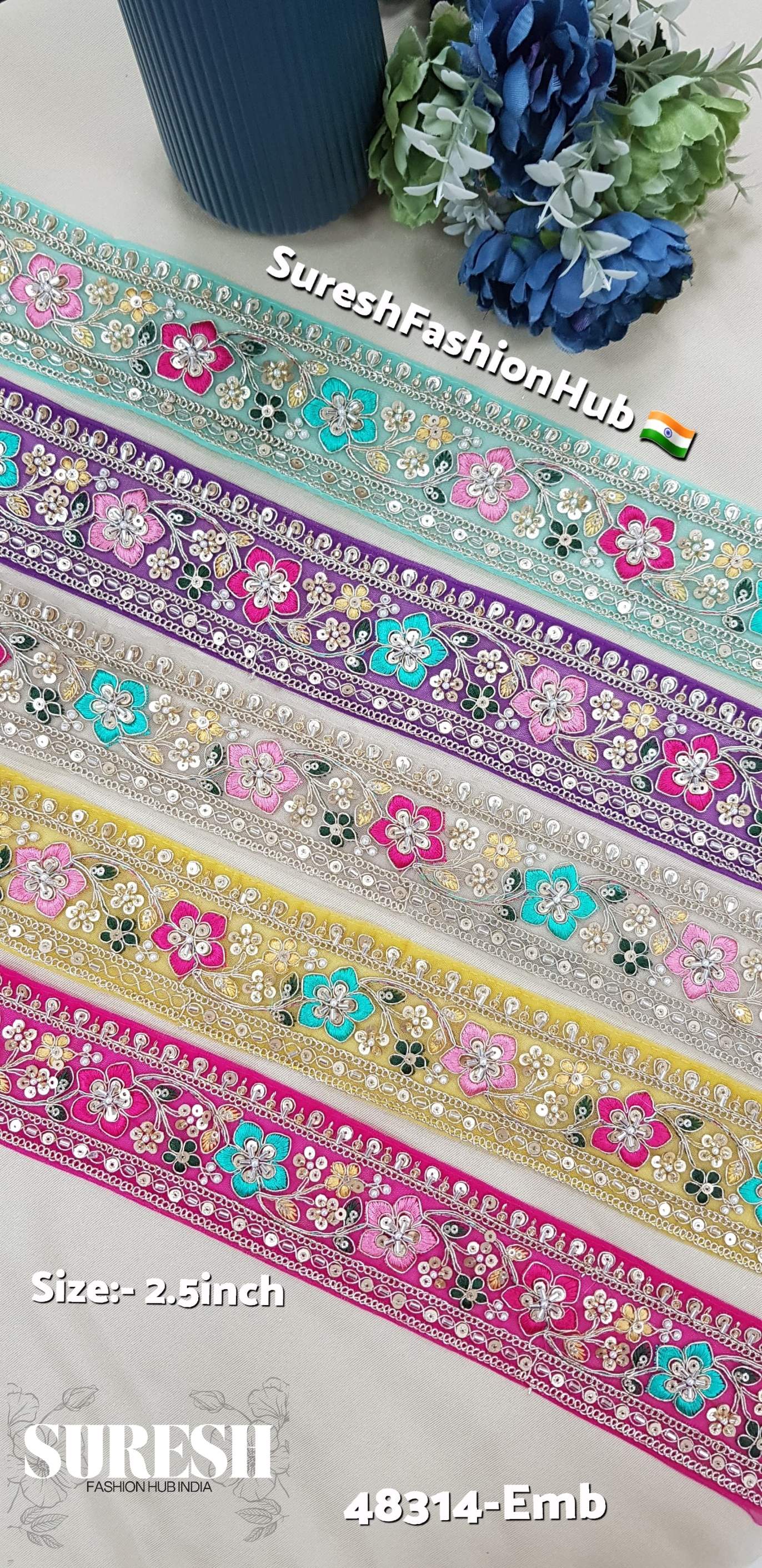 Sea Green Multicolor Kaddana Floral Embroidery Lace