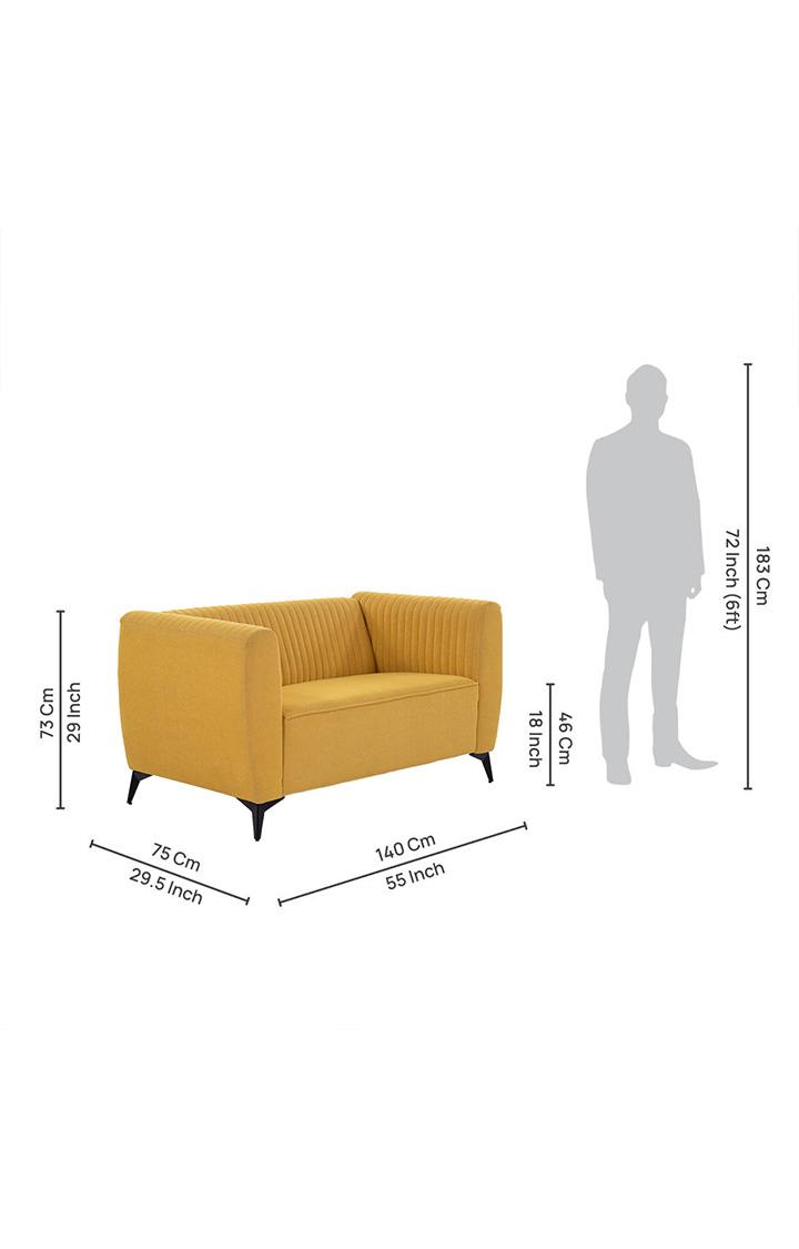 neudot Diva Sofa for Living Room |2 Persons Sofa|Premium Fabric with Cushioned Armrest | Solid Wood Frame|2 Seater in Husky Yellow Color
