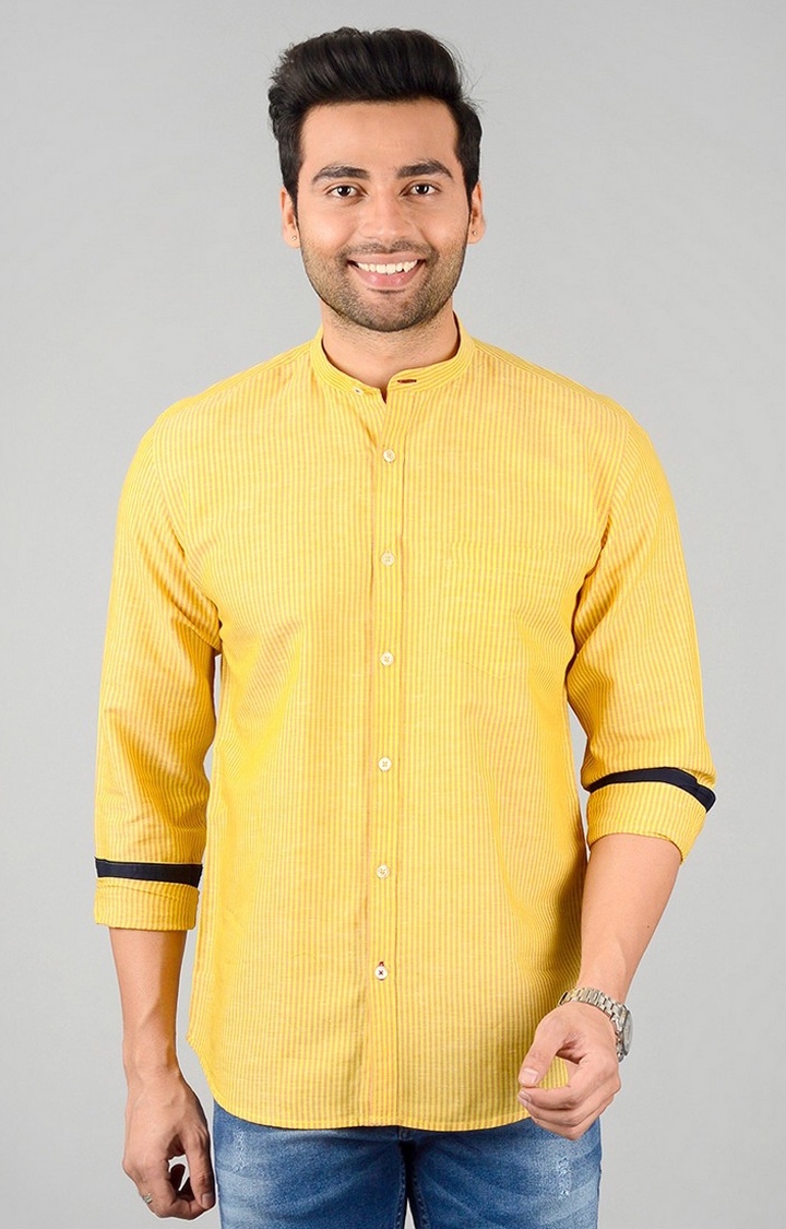 JadeBlue | JBC89/1,YELLOW LNG Men's Yellow Linen Striped Casual Shirts 0