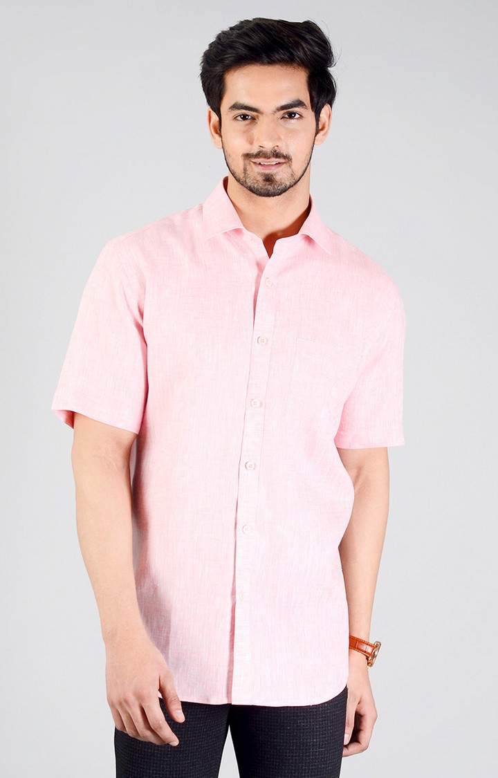JadeBlue | JBR736/2,L.PINK SELF Men's Pink Linen Textured Formal Shirts 0