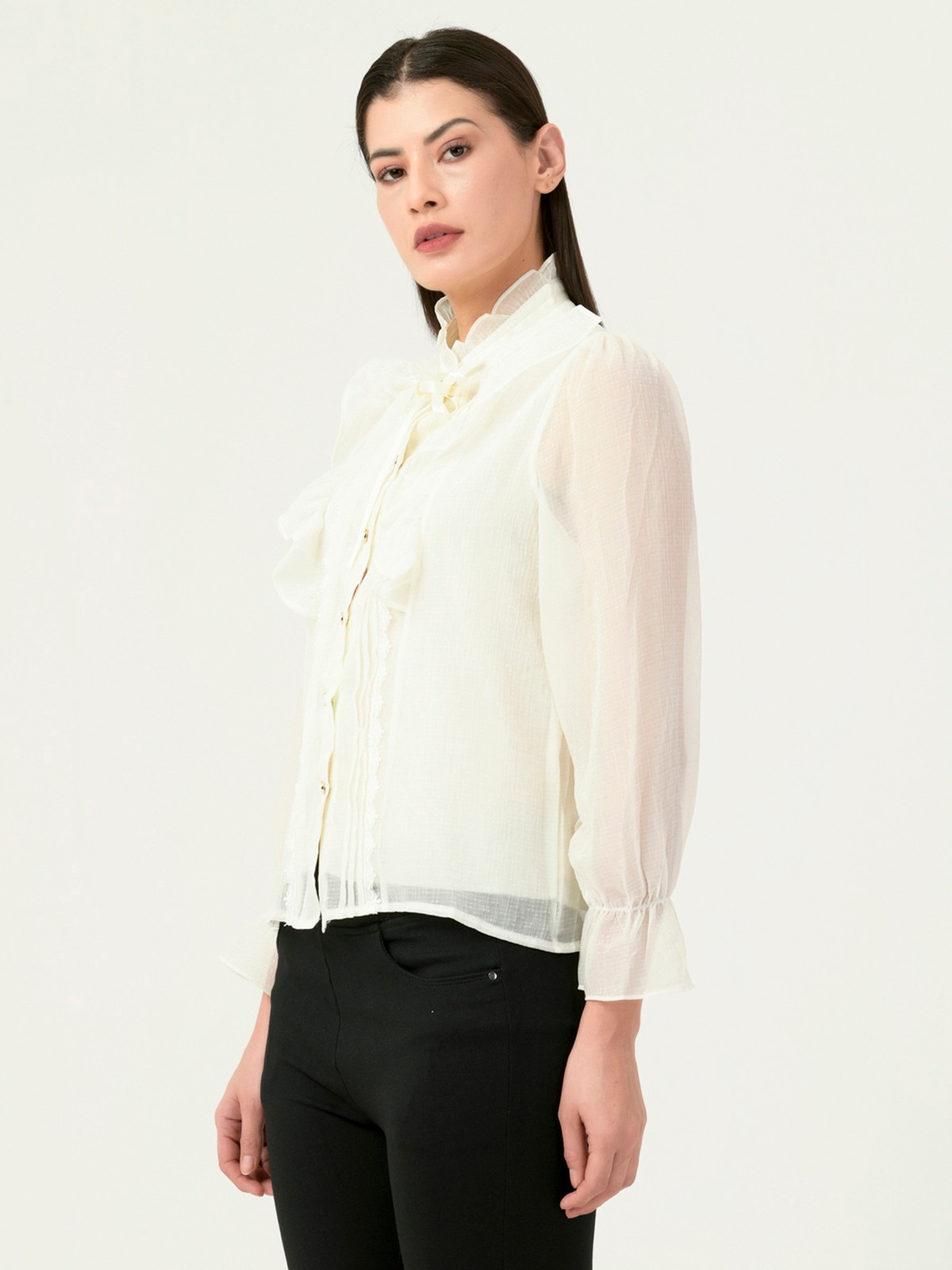 Albion Women Smart Premium Cream Blouson Top