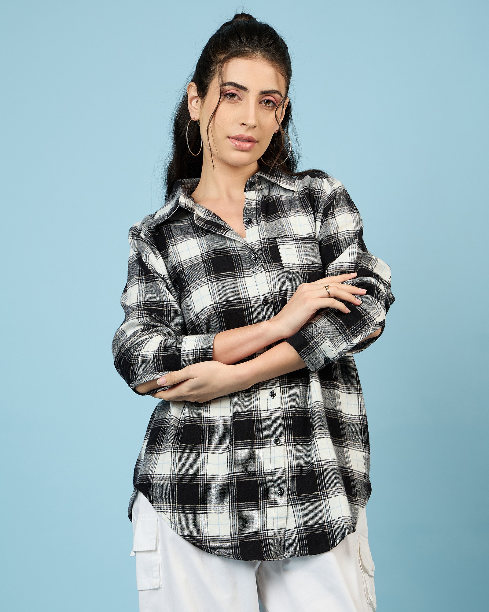 Chimpaaanzee Women Black & White Oversized Shirt