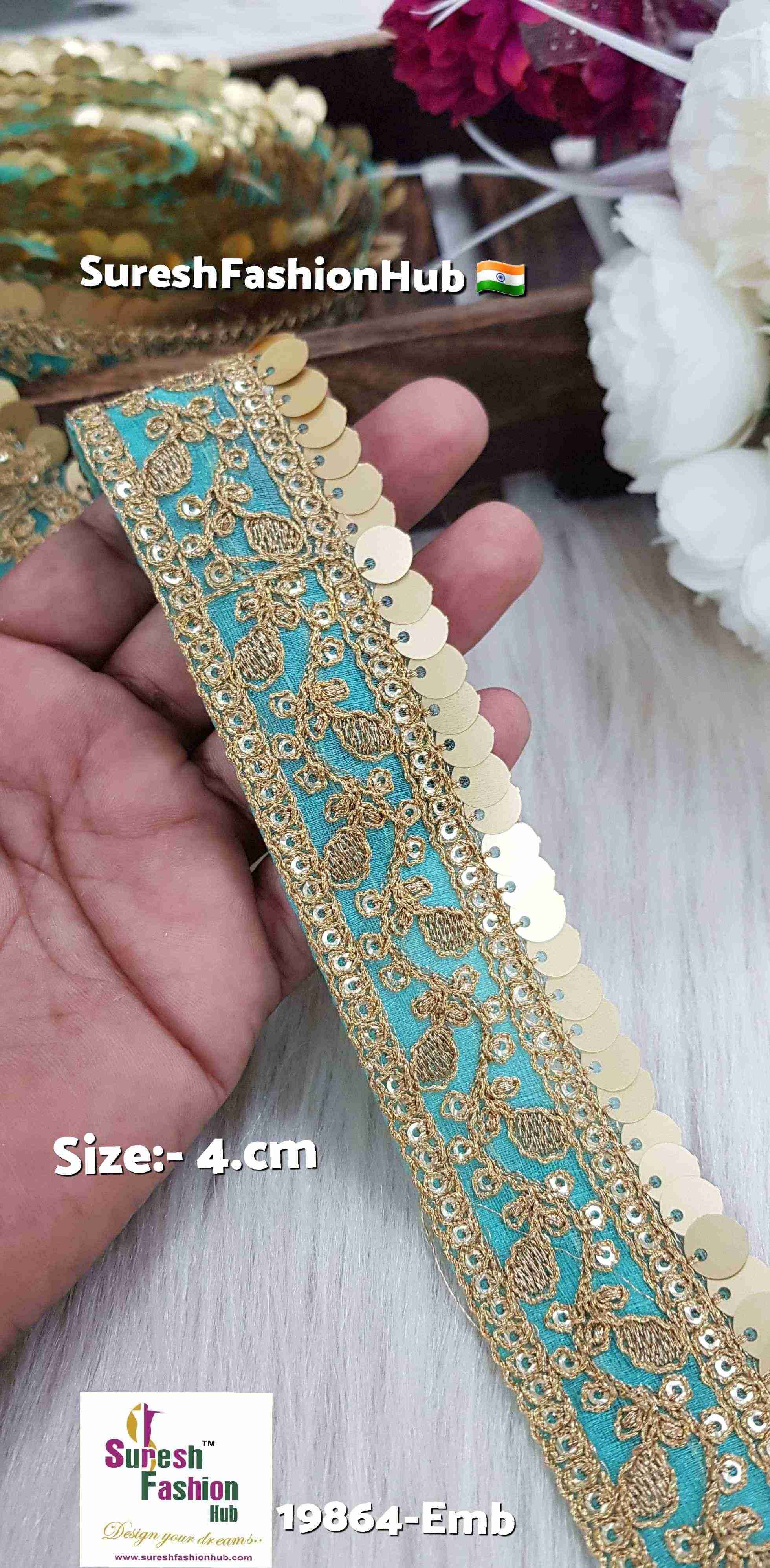 Rama Green Color Floral Organza Embroidered Lace Roll