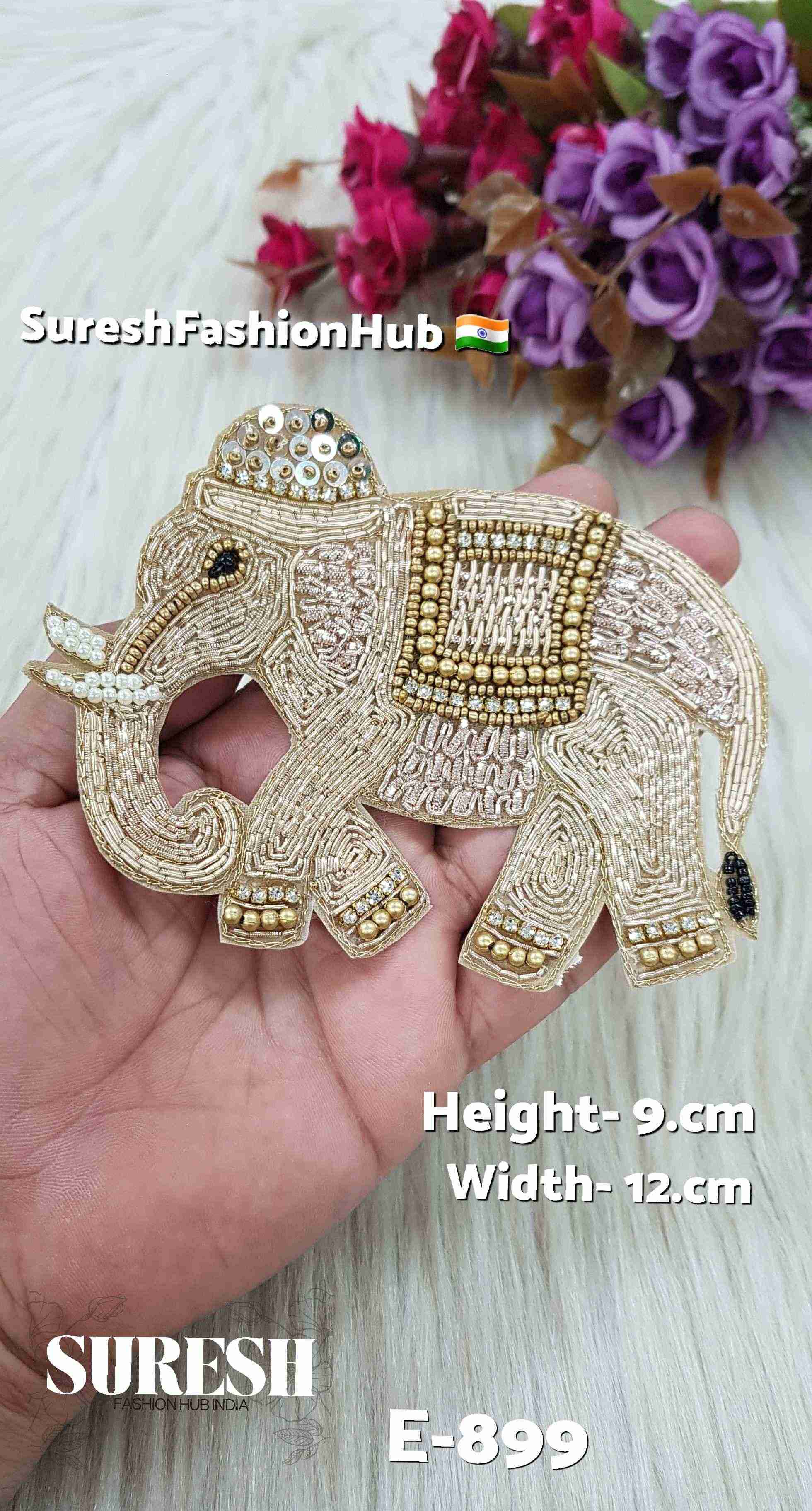 Pearl Rose Zardosi Elephant Patch – Left Facing | E-899