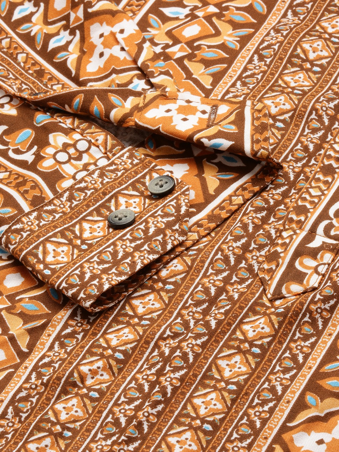 SHOWOFF Men's Mandarin Collar Above Knee Brown Straight Kurta