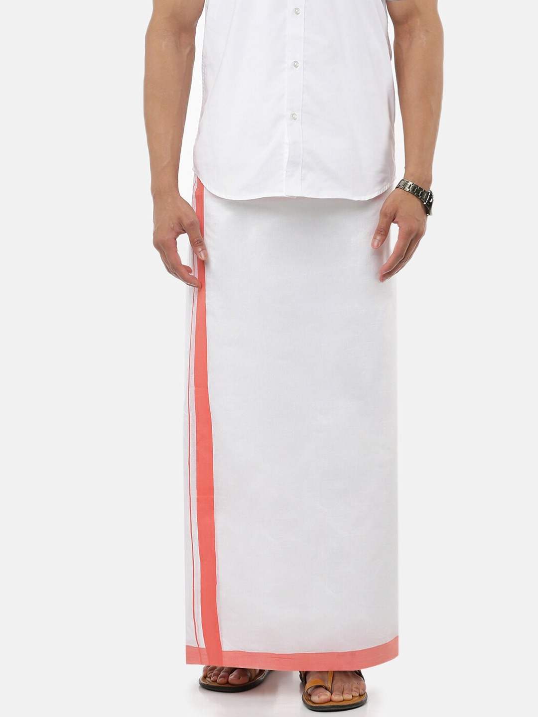 RAMRAJ COTTON Men White Solid Pure Cotton Dhoti