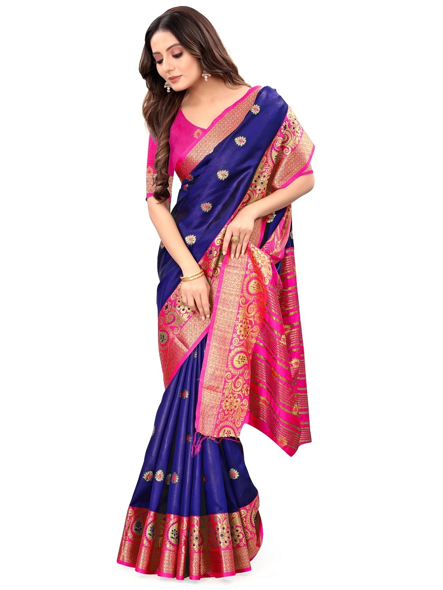 AWRIYA | AWRIYA Presents MANGO navy_blue colour saree with woven work on jacquard fabric zari_woven designer banarasi-sarees with Blouse piece 3