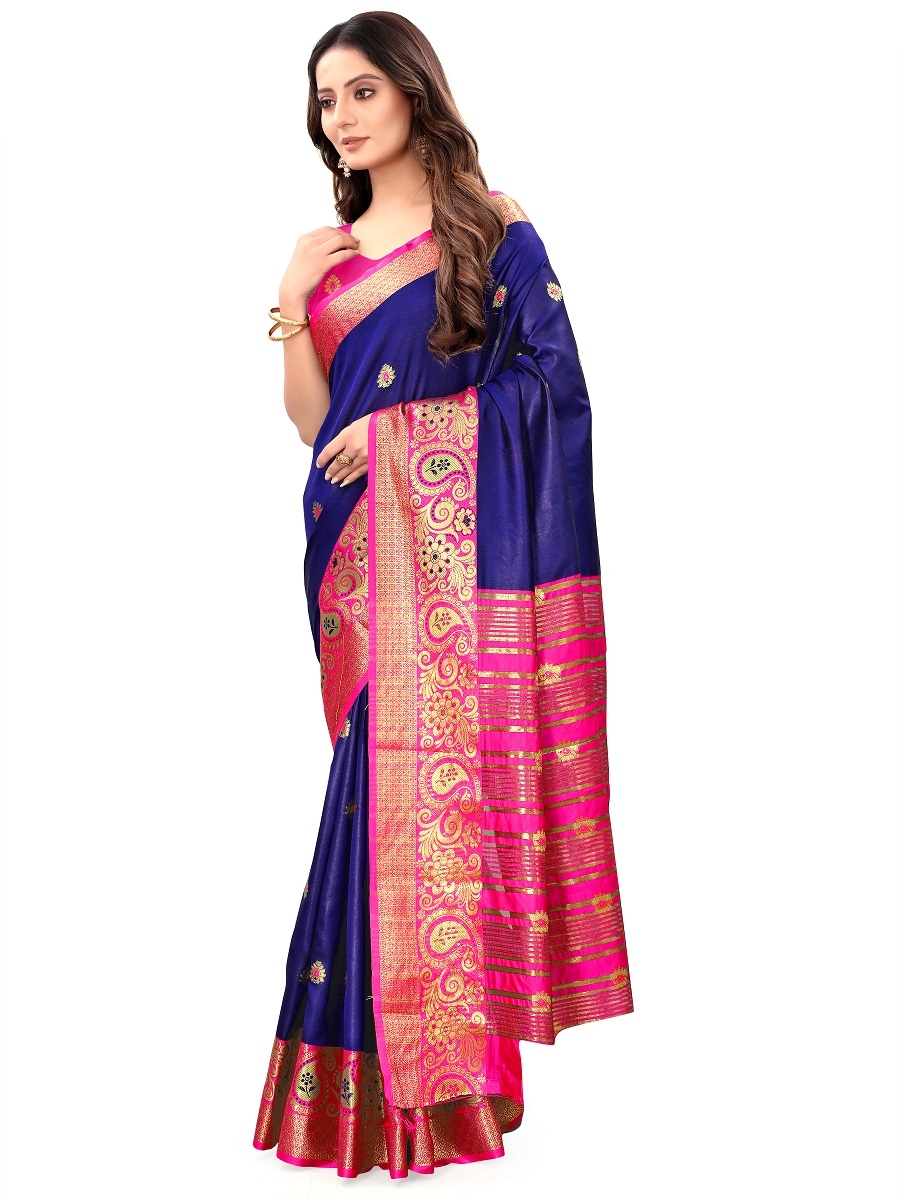 AWRIYA | AWRIYA Presents MANGO navy_blue colour saree with woven work on jacquard fabric zari_woven designer banarasi-sarees with Blouse piece 2