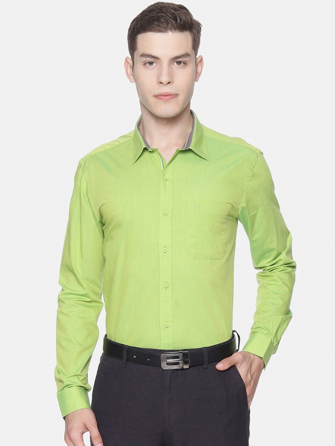 Ramraj Cotton | RAMRAJ COTTON Men Green Smart Slim Fit Solid Formal Shirt 0