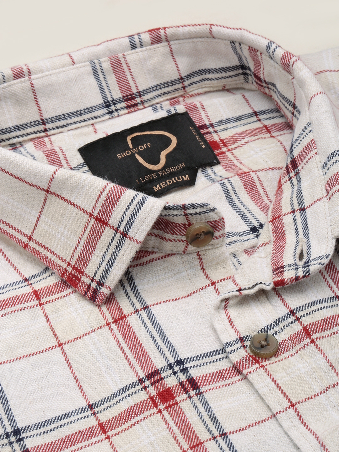 Showoff | SHOWOFF Men's Spread Collar Checked Beige Classic Shirt 5