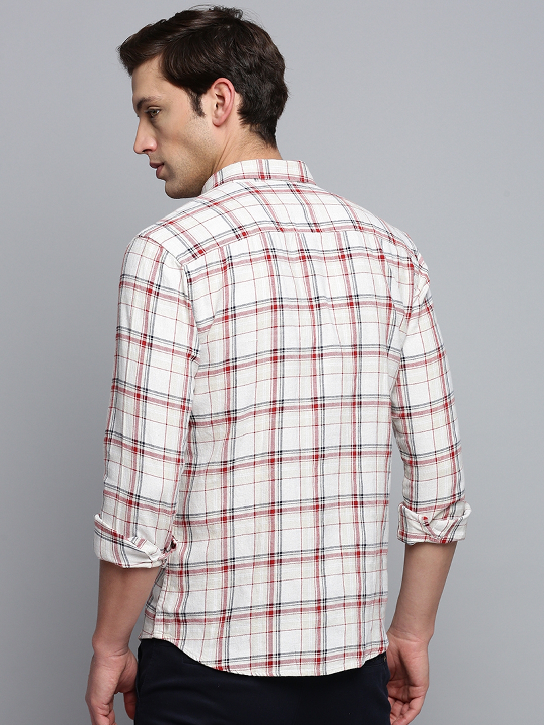 Showoff | SHOWOFF Men's Spread Collar Checked Beige Classic Shirt 3